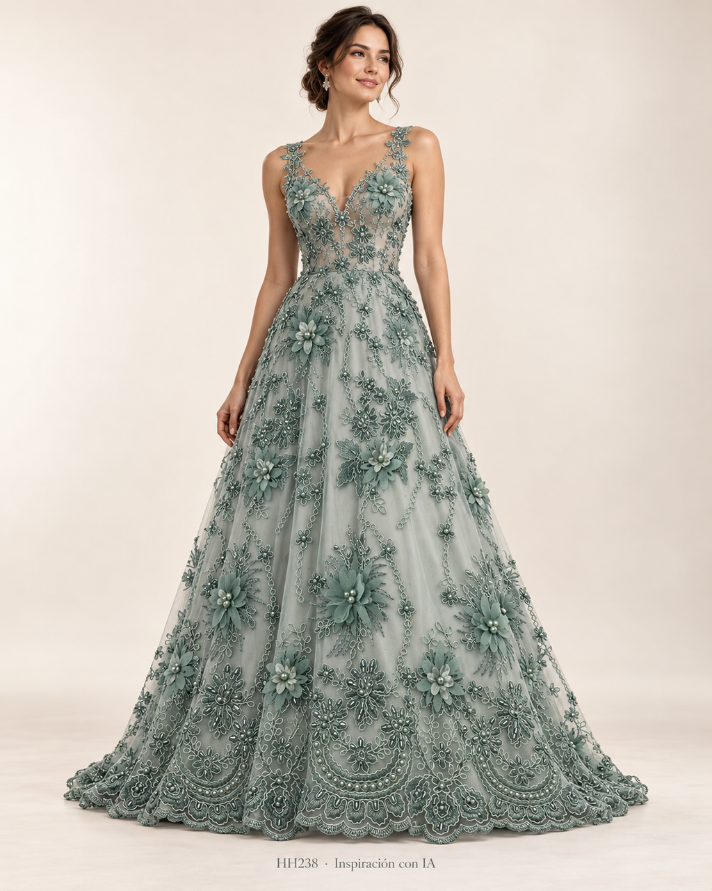 HH238 SAGE: vestido de inspiración generado con IA; diseño ilustrativo. Se vende tela por metro.