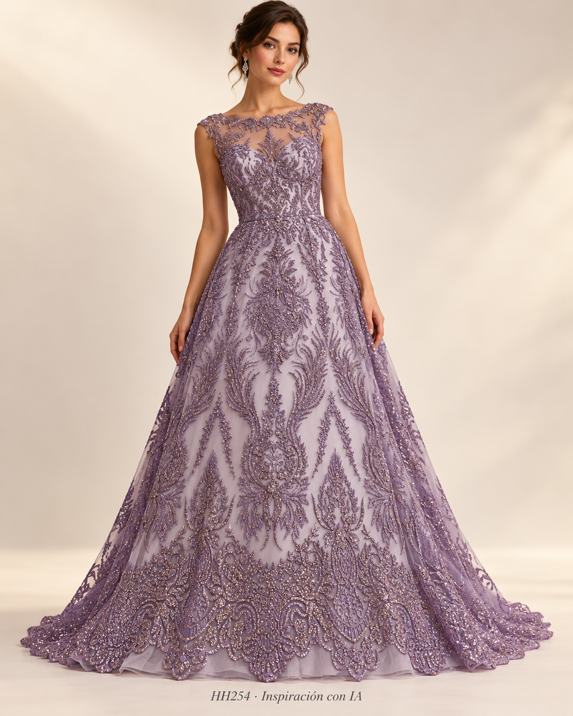 HH254 LILA: vestido de inspiración generado con IA; diseño ilustrativo. Se vende tela por metro.