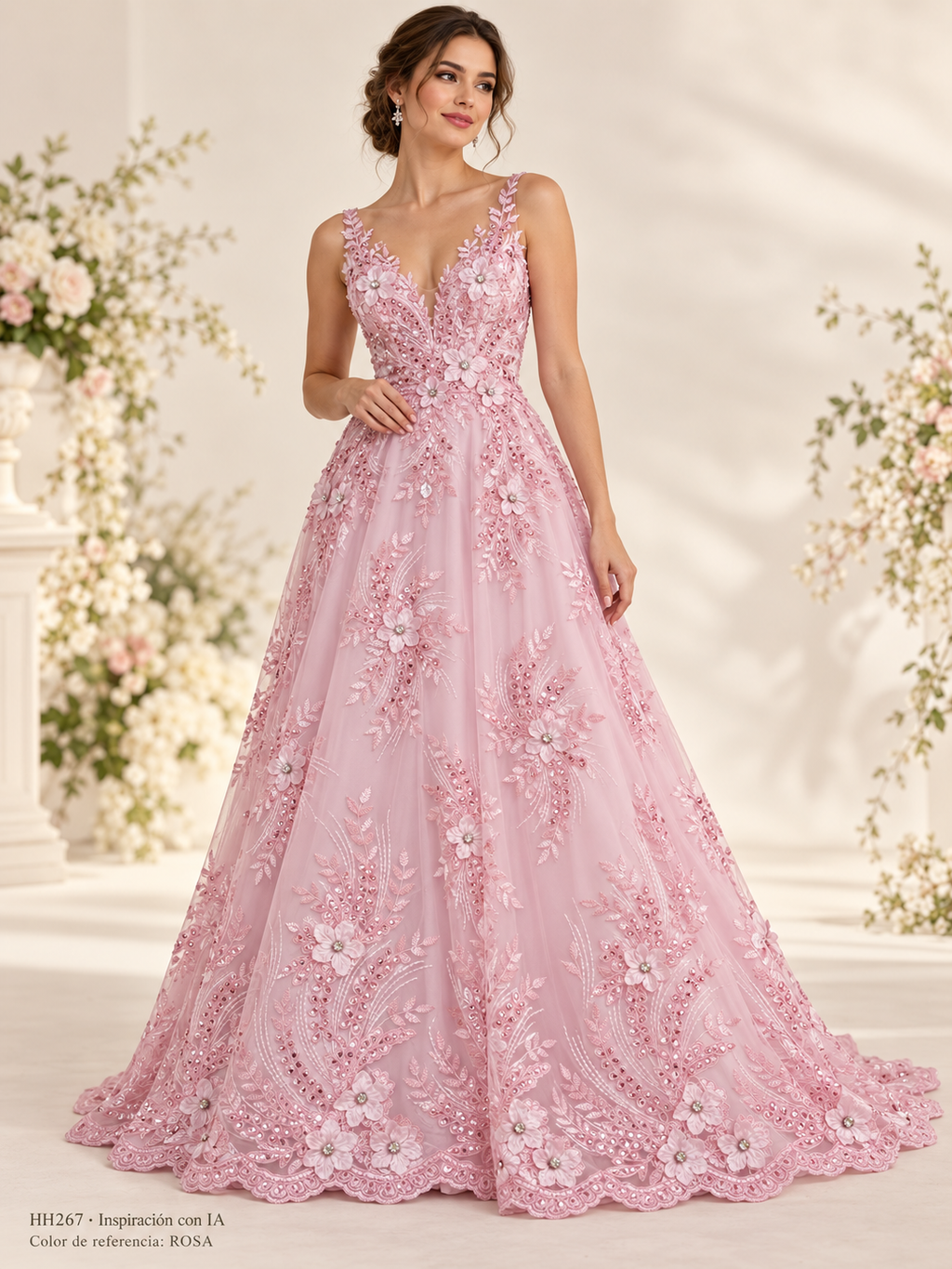Vestido de inspiración con IA HH267. Color de referencia ROSA; no confirma los tonos en inventario.