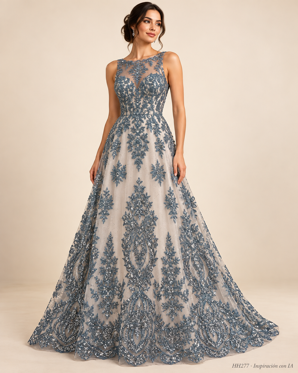 HH277 CIELO: vestido de inspiración generado con IA; diseño ilustrativo. Se vende tela por metro.