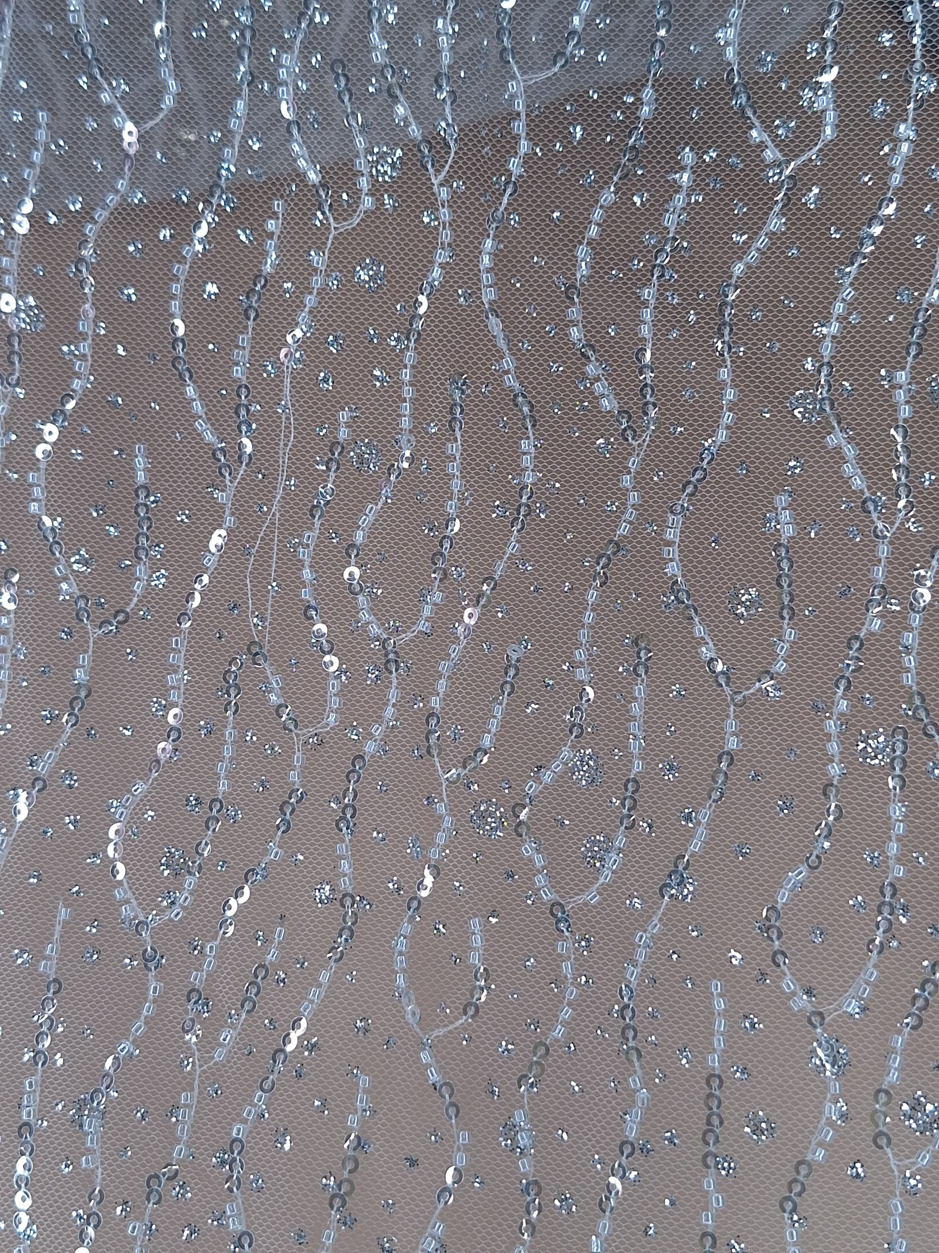 Tul bordado color blanco H107, ideal para vestidos de noche de boda y de XV años