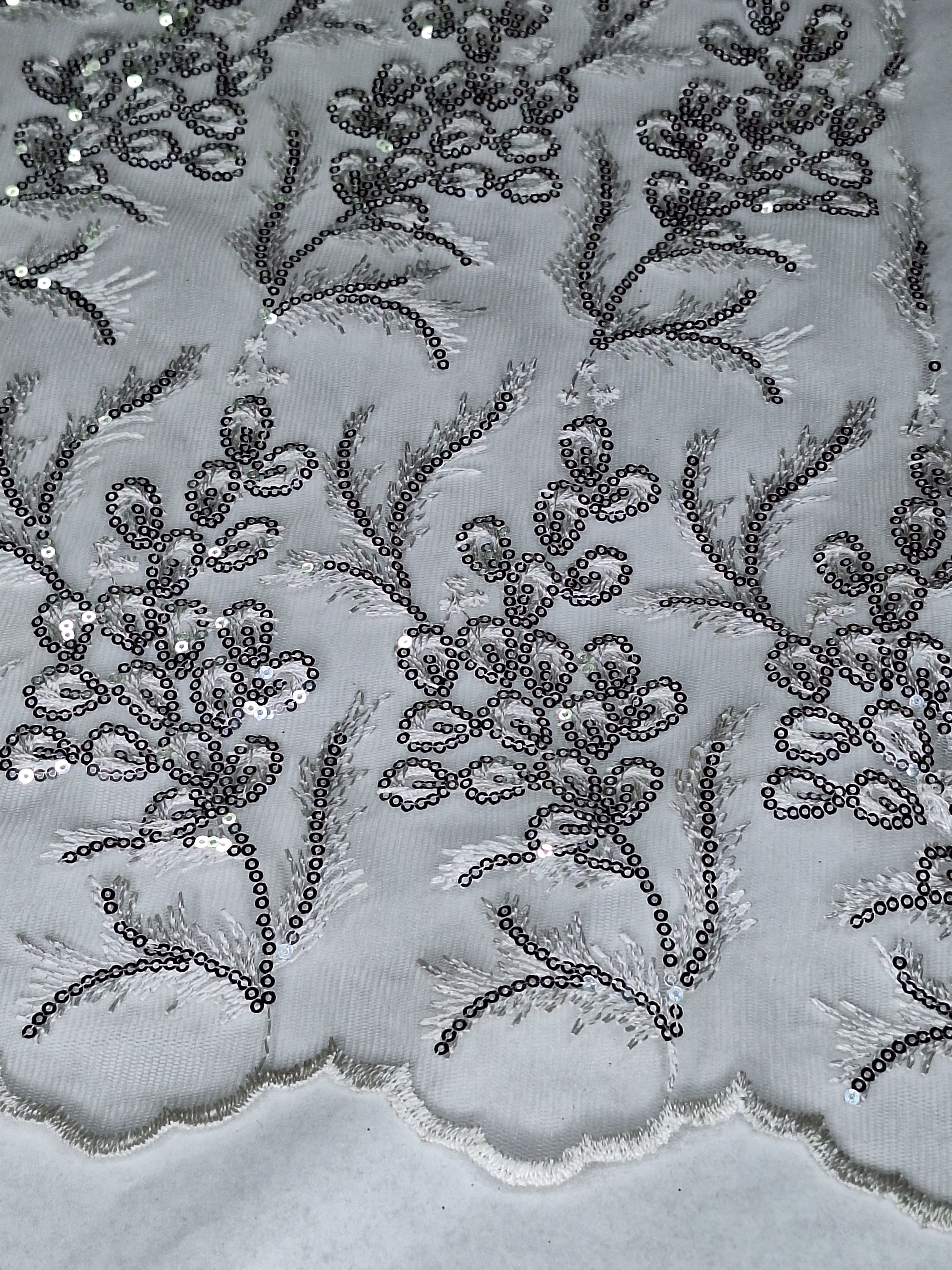 Tul bordado color blanco plata A876, ideal para vestidos de noche de boda y de XV años