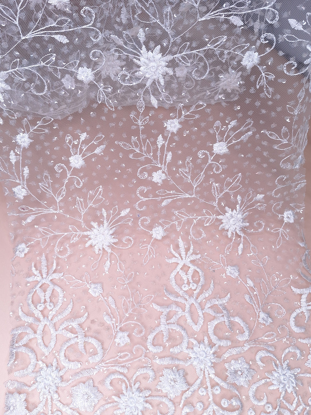 Tul bordado color hueso H099, ideal para vestidos de noche de boda y de XV años