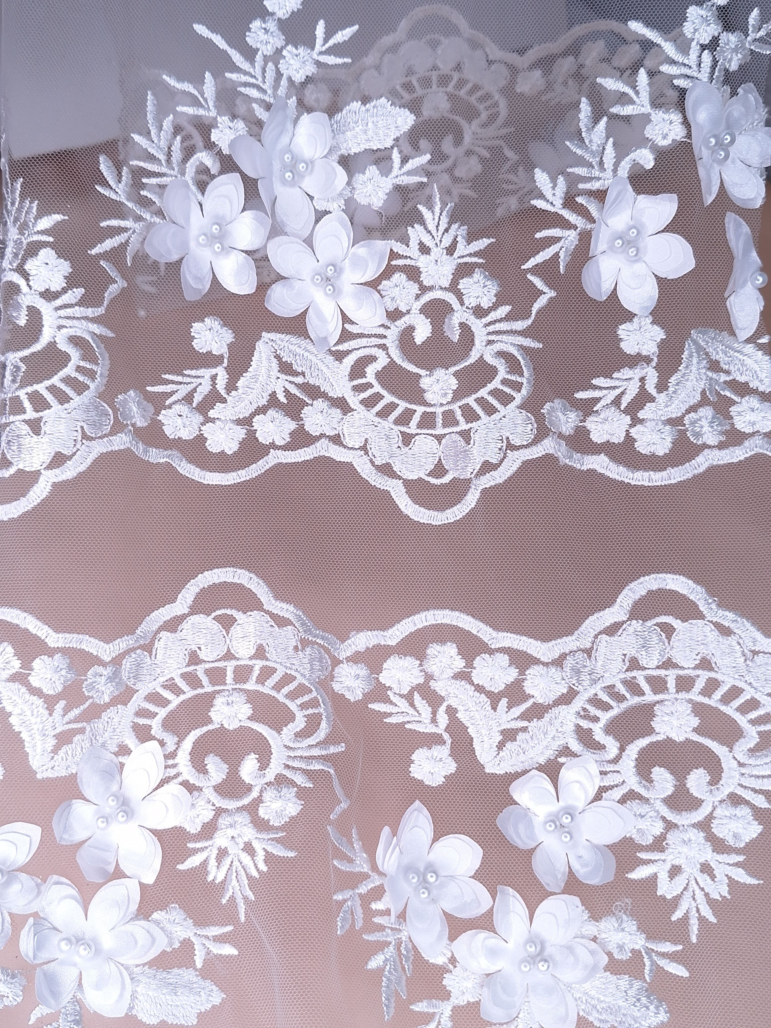 Tul bordado color blanco H139, ideal para vestidos de noche de boda y de XV años