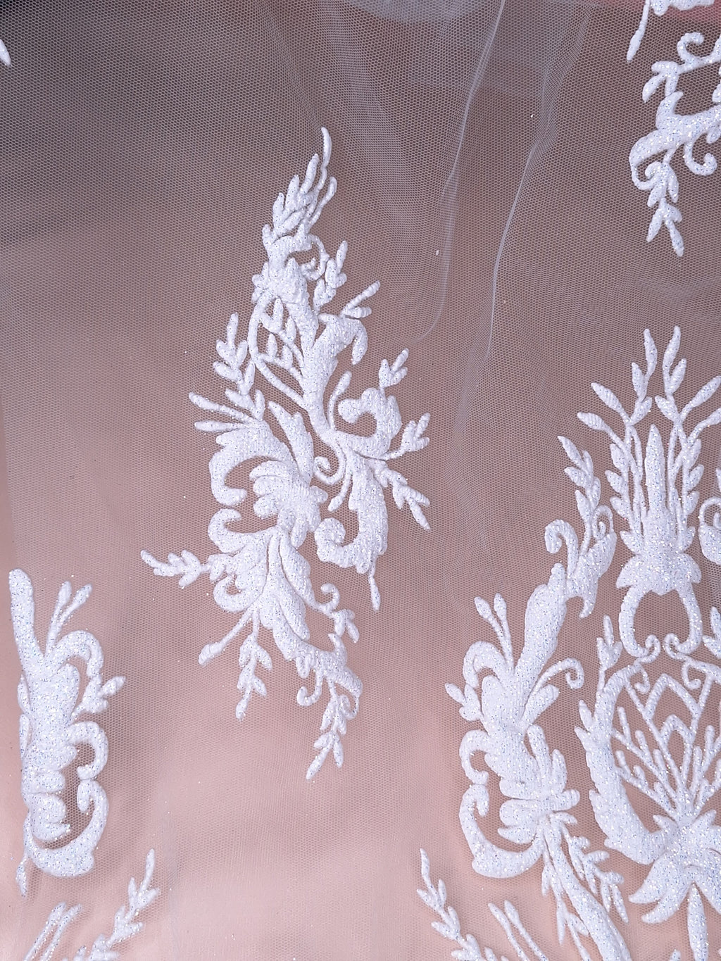 Tul bordado color blanco H169, ideal para vestidos de noche de boda y de XV años