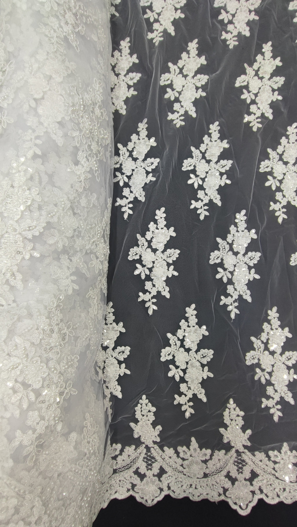 Tul Bordado Floral Con Perlas Y Lentejuela Color Blanco- HH016 ideal para vestidos de noche y de XV años