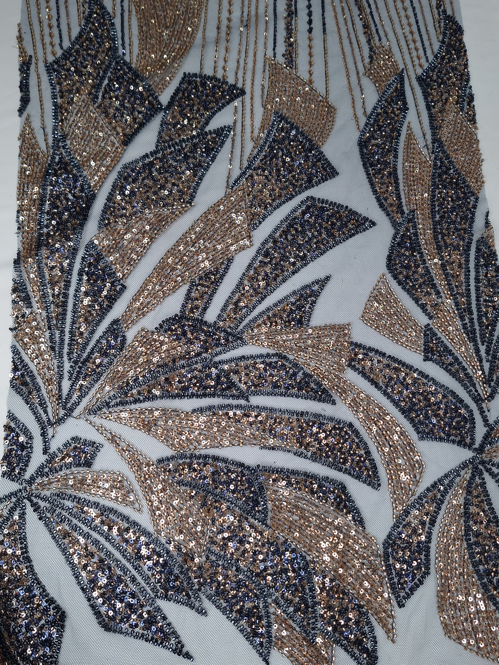 Tul Bordado Con Lentejuela Y Chaquira Color Marino- H170 ideal para vestidos de noche de boda y de XV años