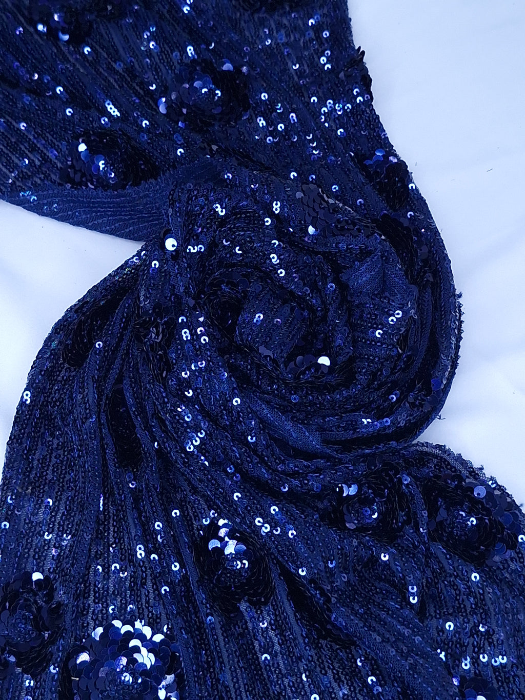 Tul Bordado Diseño Floral Con Lentejuela Color Azul Marino -HH179 ideal para vestidos de noche de boda y de XV años