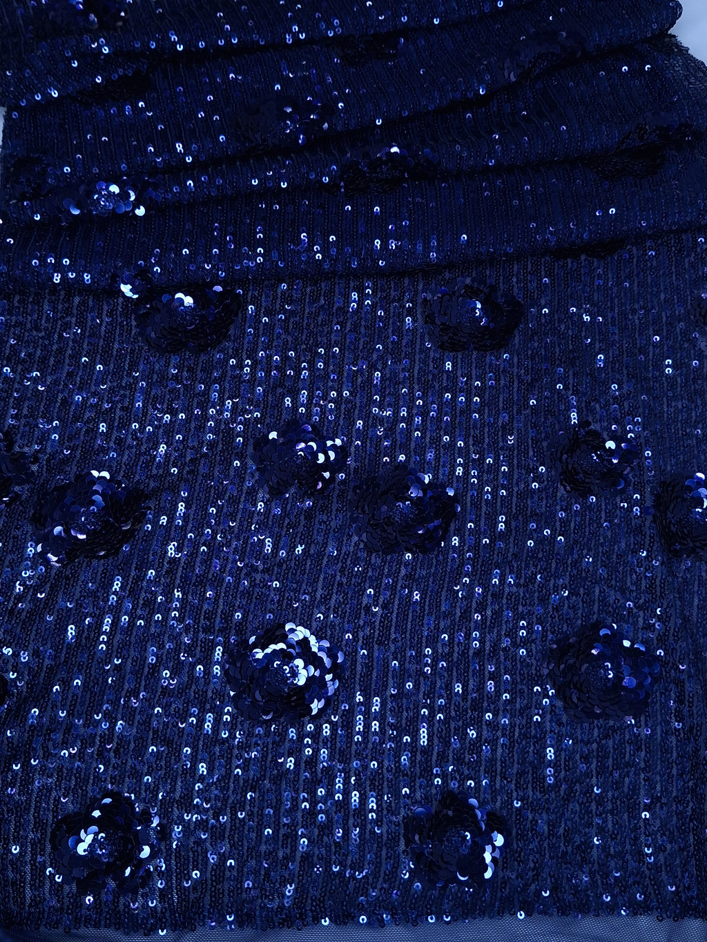 Tul Bordado Diseño Floral Con Lentejuela Color Azul Marino -HH179 ideal para vestidos de noche de boda y de XV años