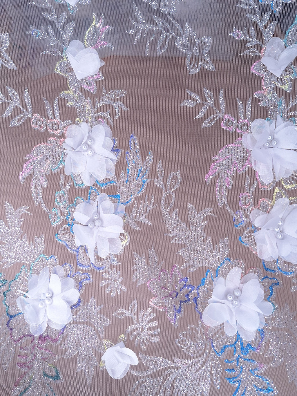 Tul bordado color blanco H097, ideal para vestidos de noche de boda y de XV años