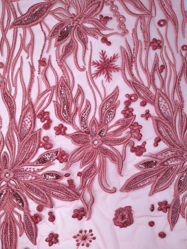 Tul bordado color coral A588, ideal para vestidos de noche de boda y de XV años