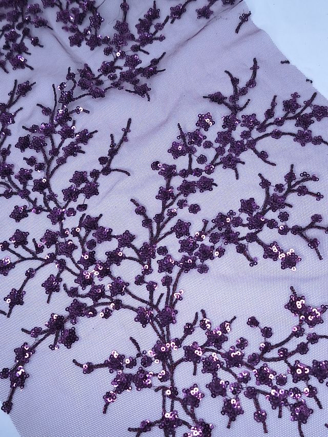 Tul bordado color morado A986, ideal para vestidos de noche de boda y de XV años