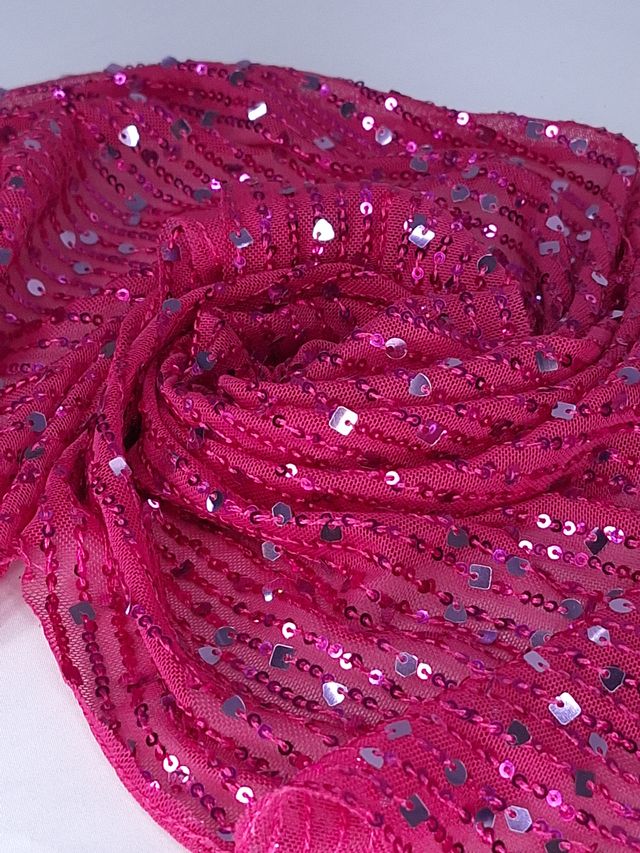 Tul bordado color fiusha H078, ideal para vestidos de noche de boda y de xv años