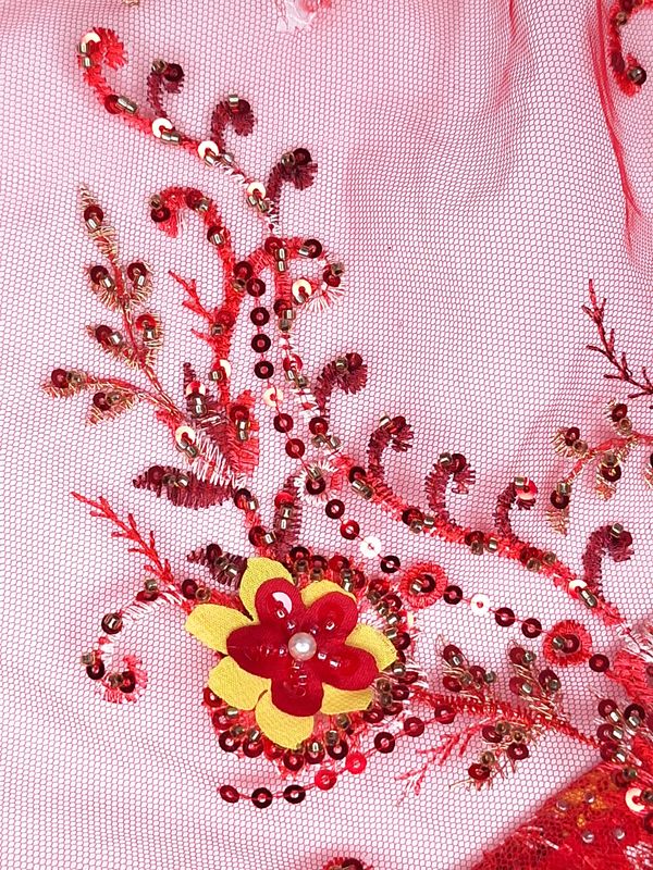 Tul bordado color rojo A974, ideal para vestidos de noche de boda y de XV años