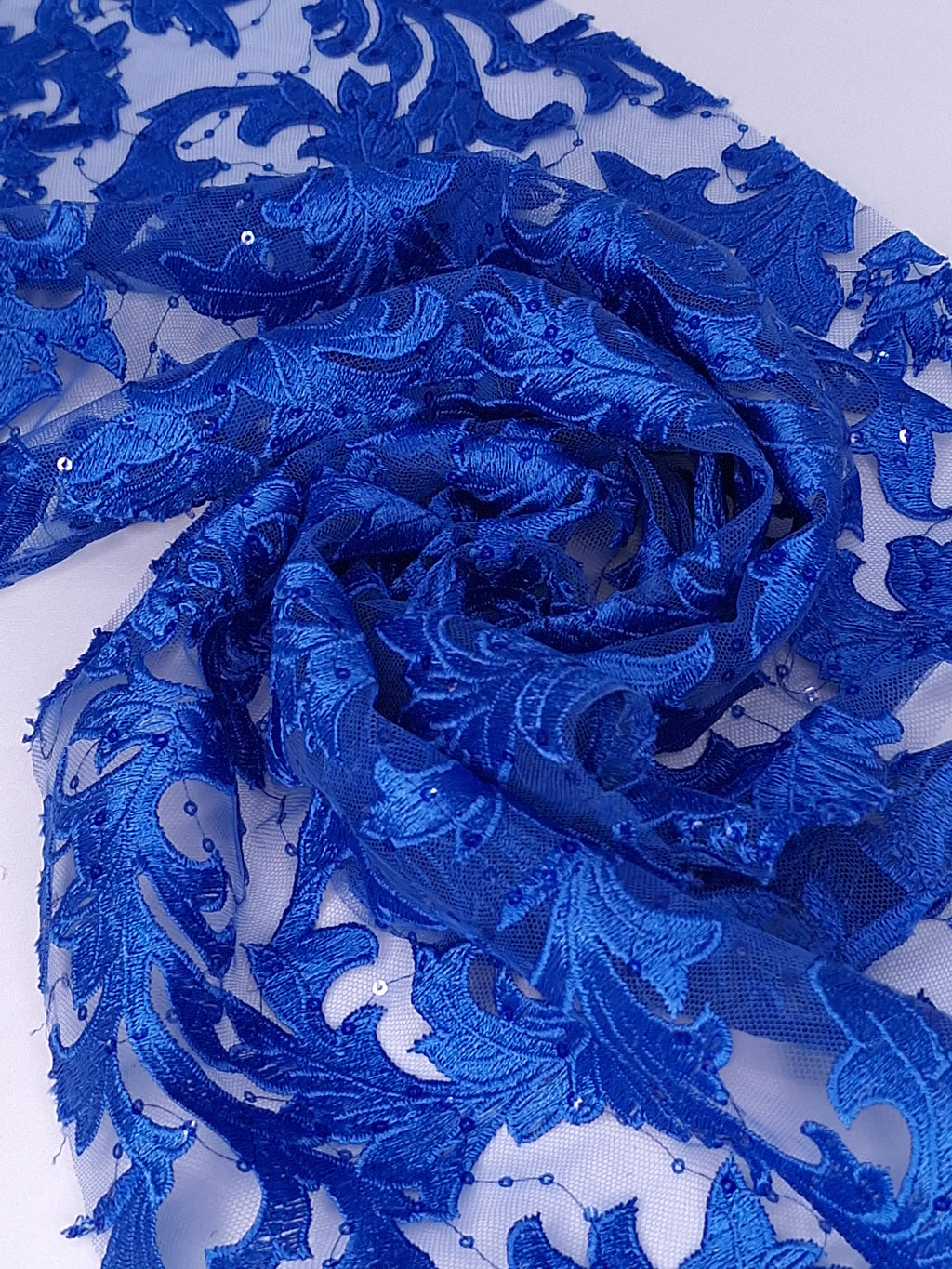 Tul bordado color azul rey H088, ideal para vestidos de noche de boda y de XV años