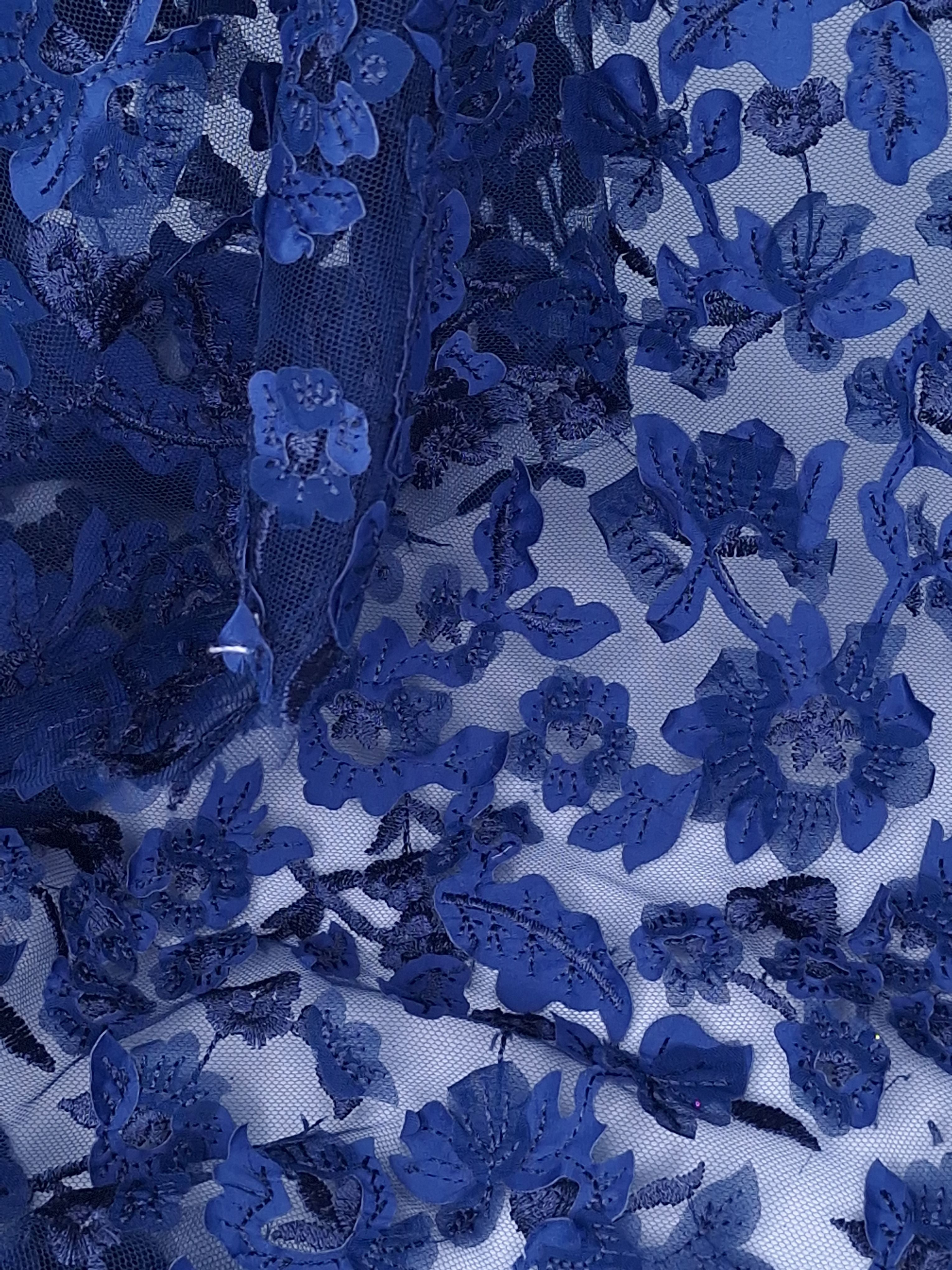 Tul bordado color azul marino A615, ideal para vestidos de noche de boda y de XV años