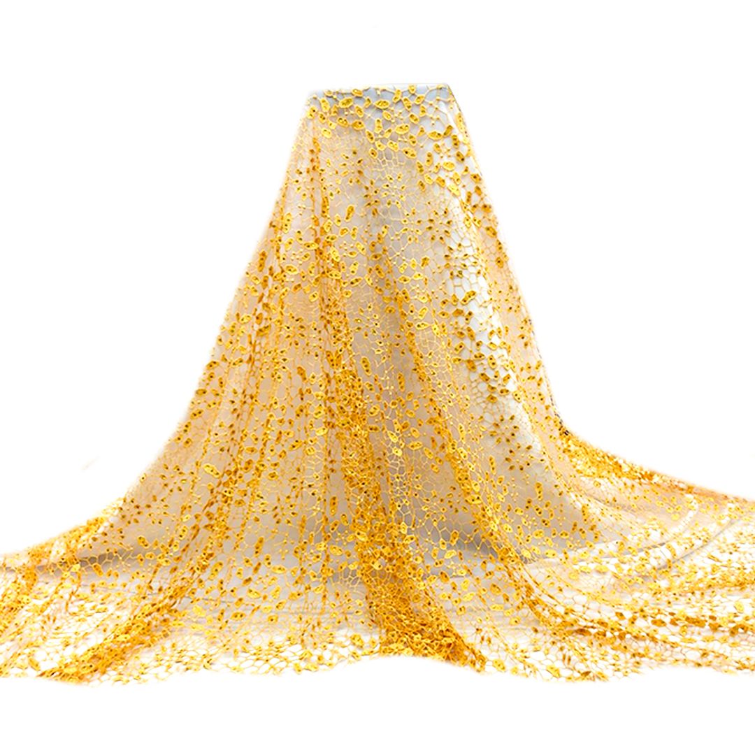 Tul bordado color amarillo A241, ideal para vestidos de noche de boda y de XV años