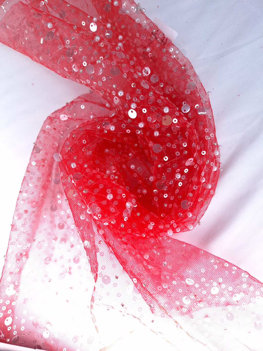 Tul bordado color rojo A985, ideal para vestidos de noche de boda y de XV años