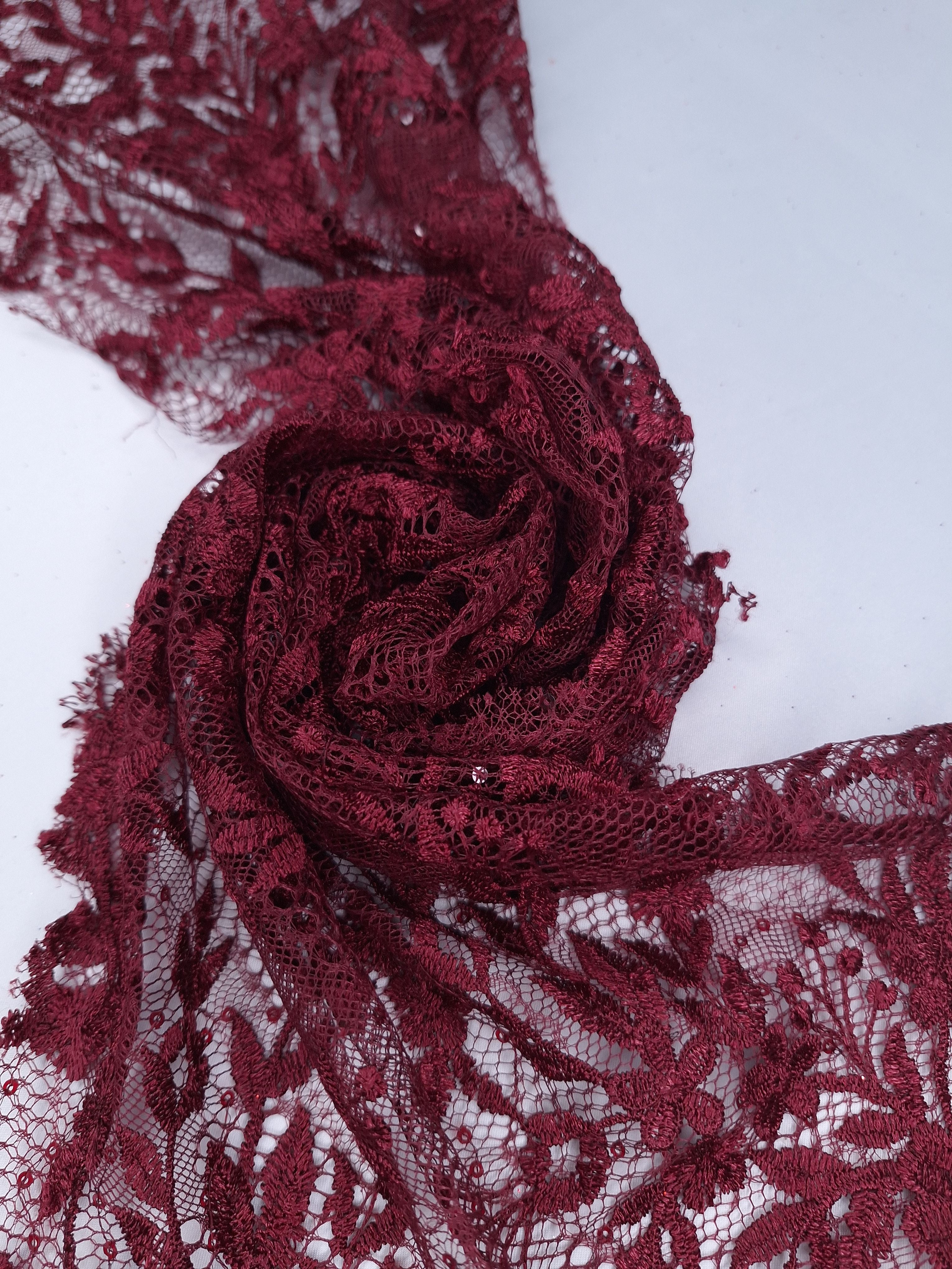 Tul bordado color vino A795, ideal para vestidos de noche de boda y de XV años