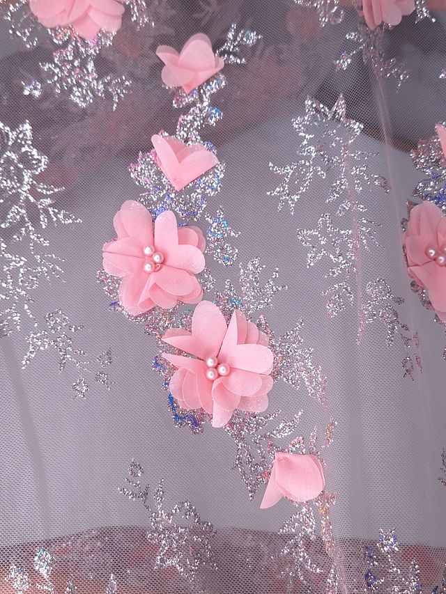 Tul bordado color rosa pastel H097, ideal para vestidos de noche de boda y de xv años