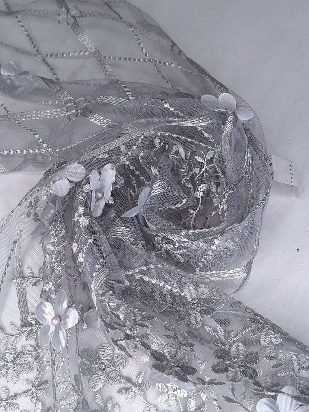 Tul bordado color plata A928, ideal para vestidos de noche de boda y de XV años