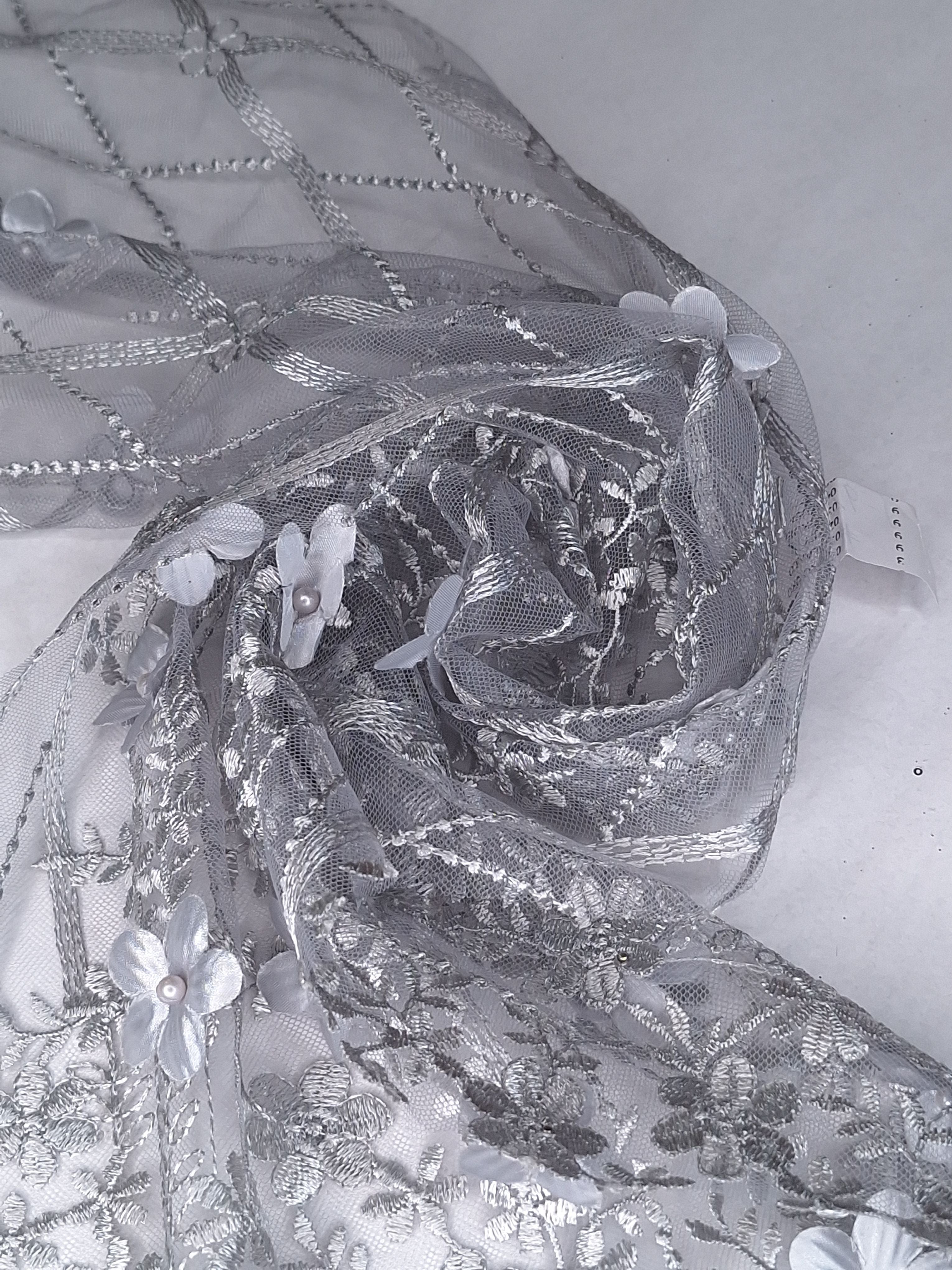 Tul bordado color plata A928, ideal para vestidos de noche de boda y de XV años