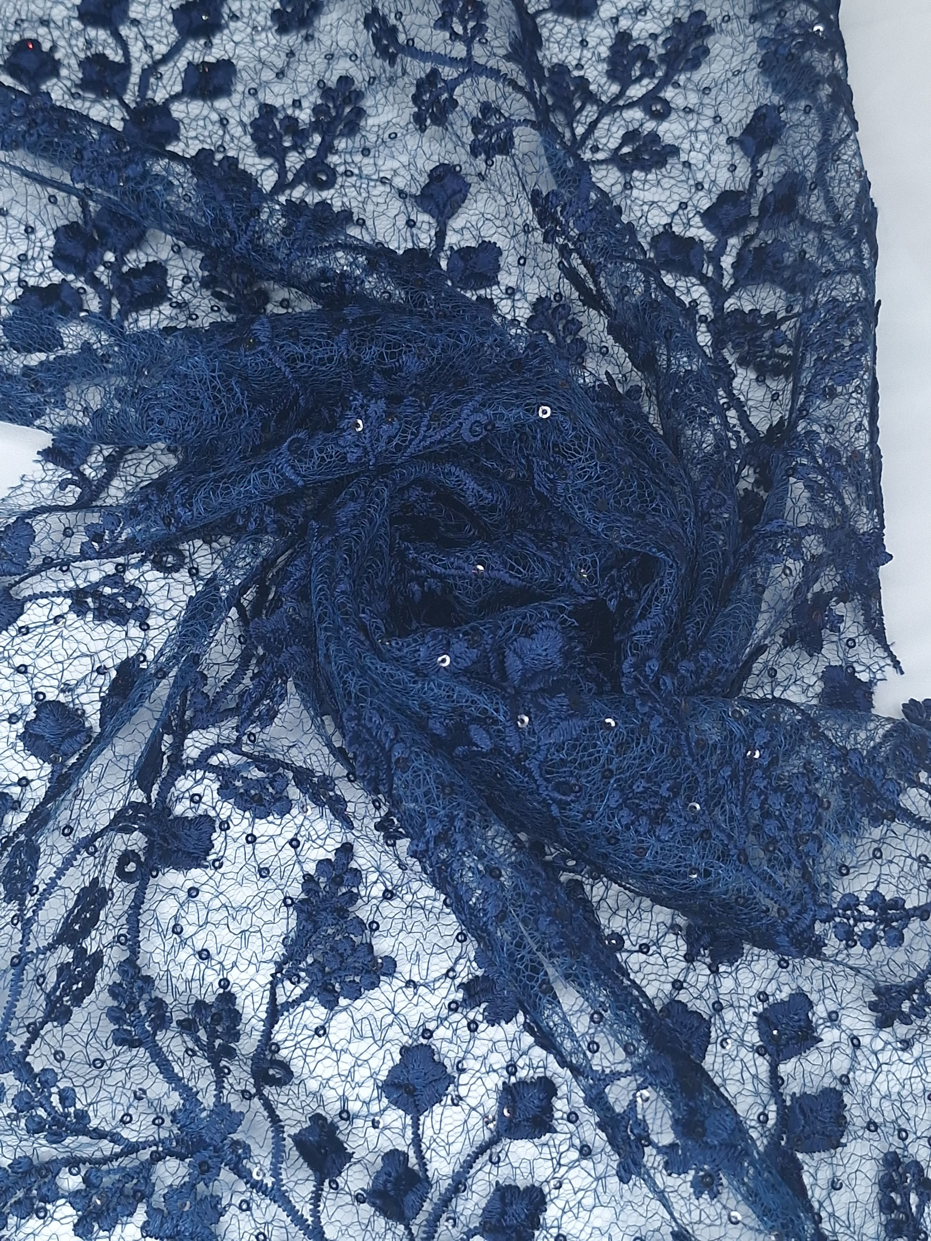 Tul bordado color marino H201, ideal para vestidos de noche de boda y de XV años