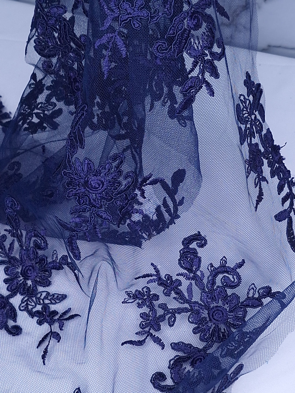 Tul bordado color azul marino A926, ideal para vestidos de noche de boda y de XV años