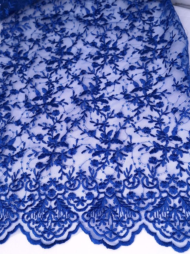 Tul bordado color azul rey H081, ideal para vestidos de noche de boda y de XV años