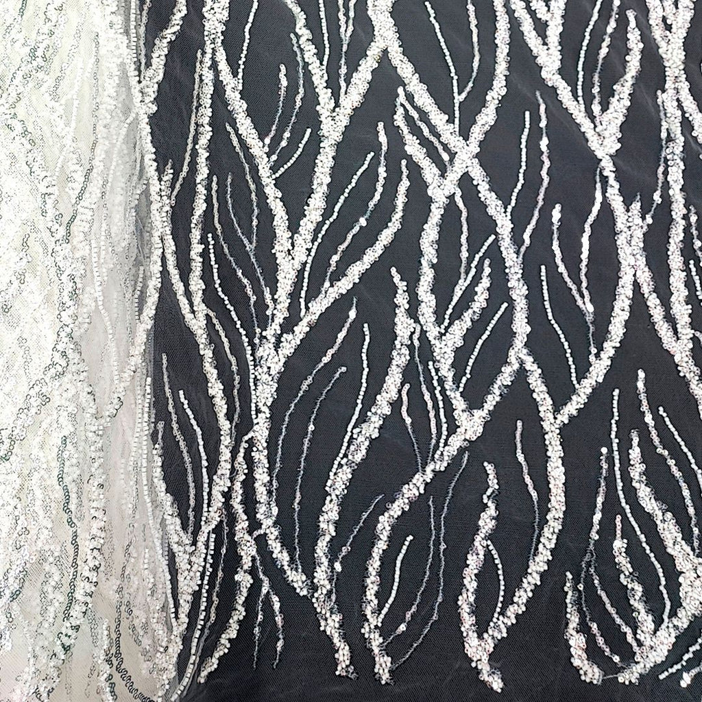 Tul bordado color hueso A825, ideal para vestidos de noche de boda y de XV años