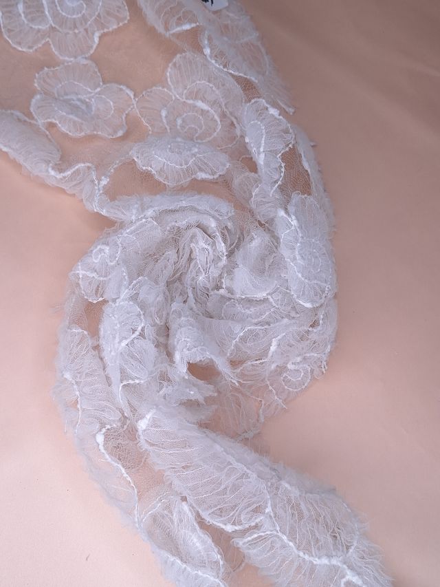 Tul bordado color blanco H042, ideal para vestidos de noche de boda y de XV años