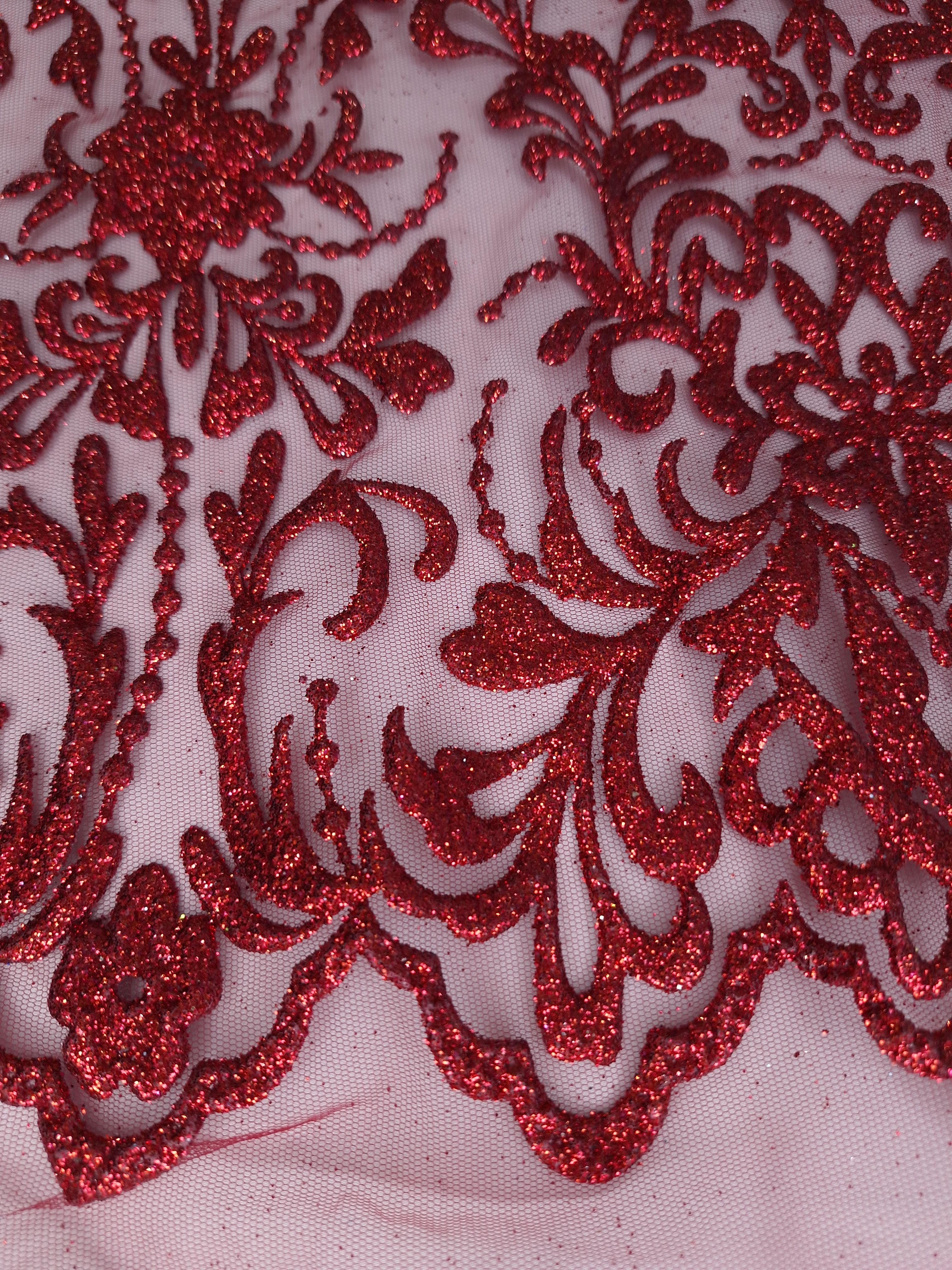 Tul bordado color vino H253, ideal para vestidos de noche de boda y de XV años