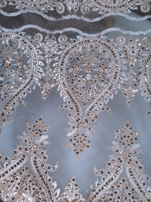 Tul bordado color oro H129, ideal para vestidos de noche de boda y de XV años