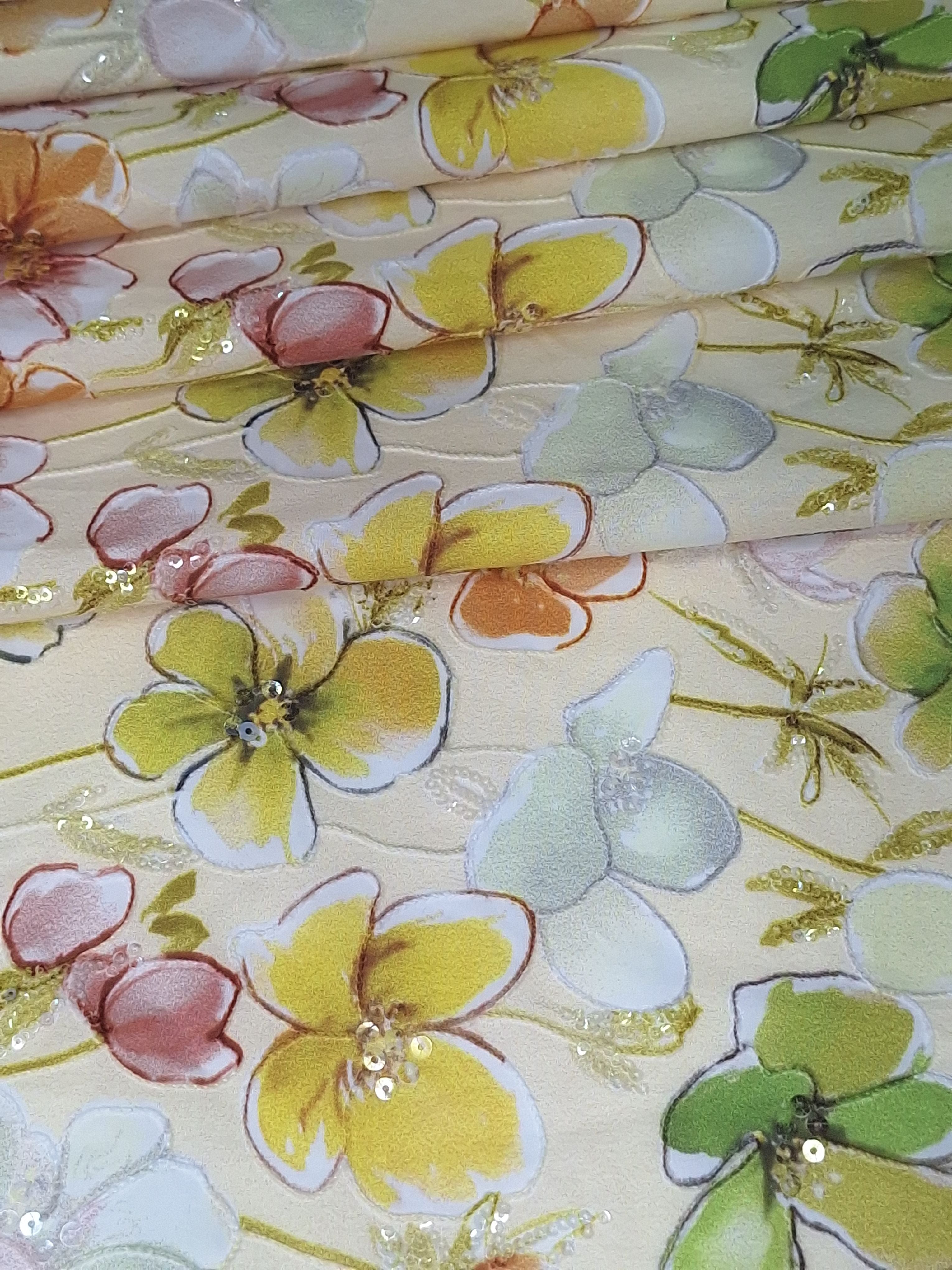 Tul bordado color amarillo H225, ideal para vestidos de noche de boda y de XV años