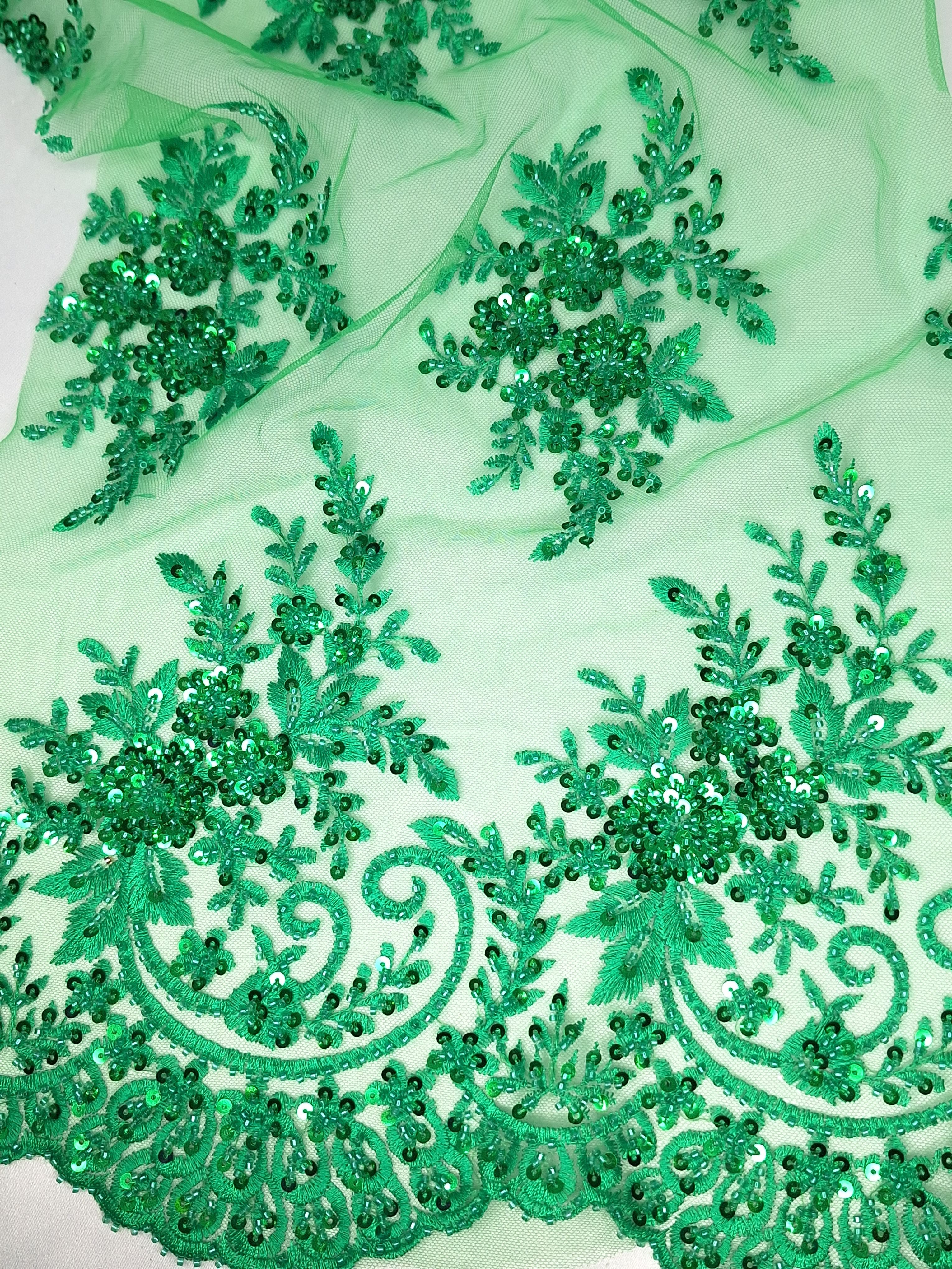 Tul bordado color esmeralda A983, ideal para vestidos de noche de boda y de XV años