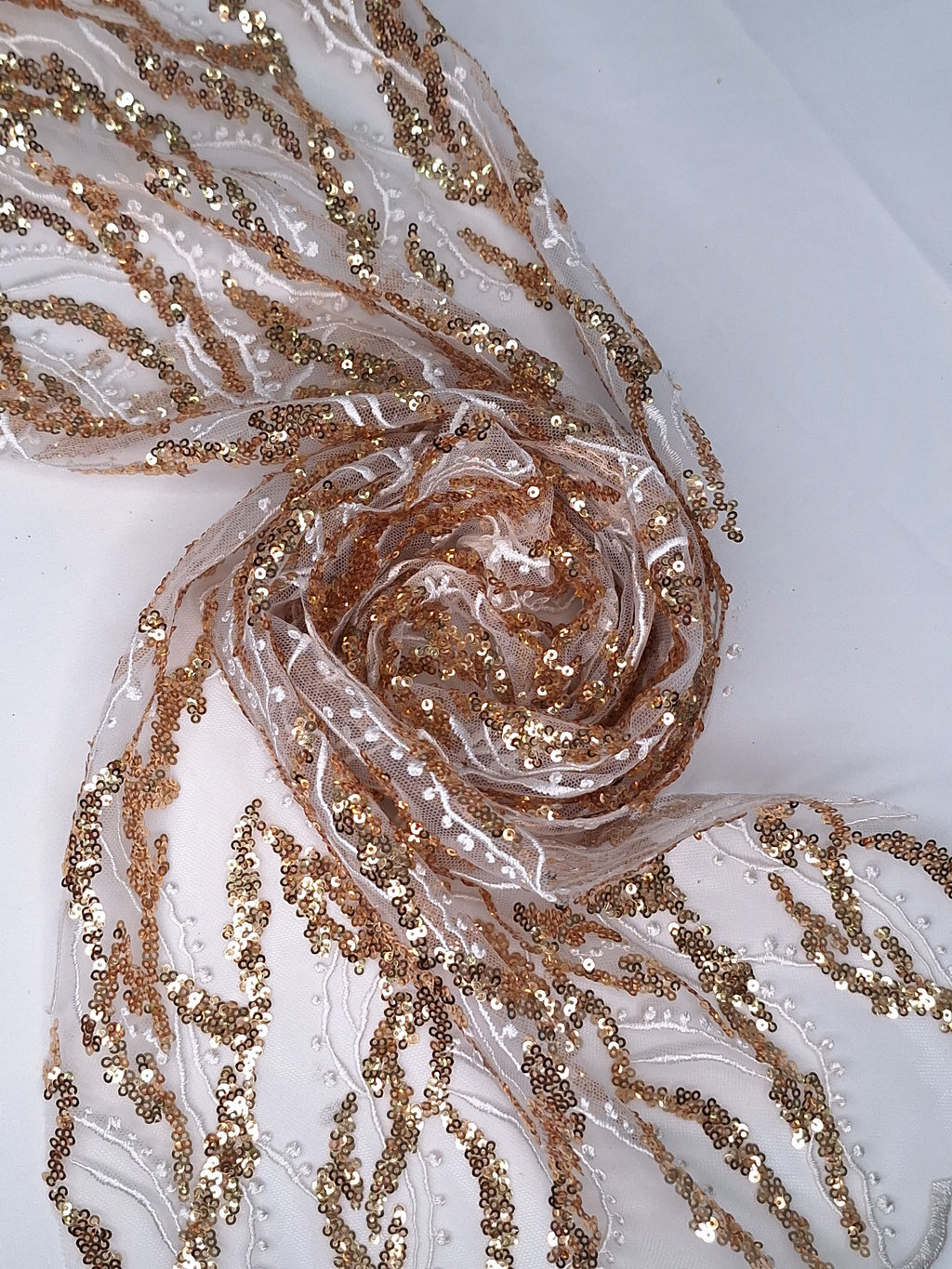 Tul bordado color oro hueso A925, ideal para vestidos de noche de boda y de XV años