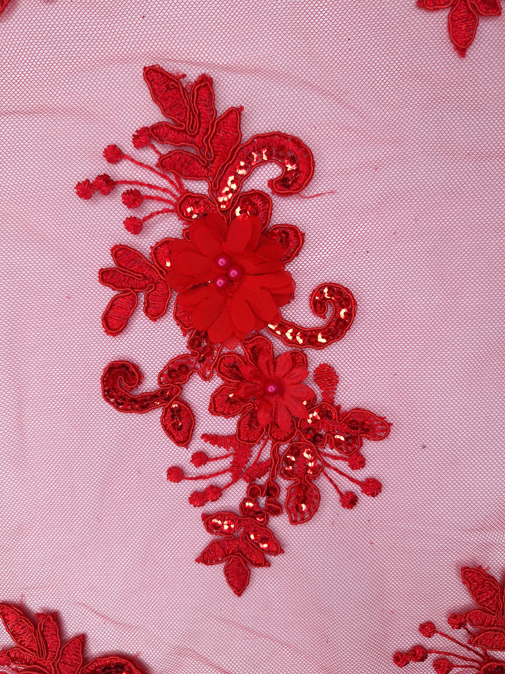 Tul bordado color rojo H164, ideal para vestidos de noche de boda y de XV años