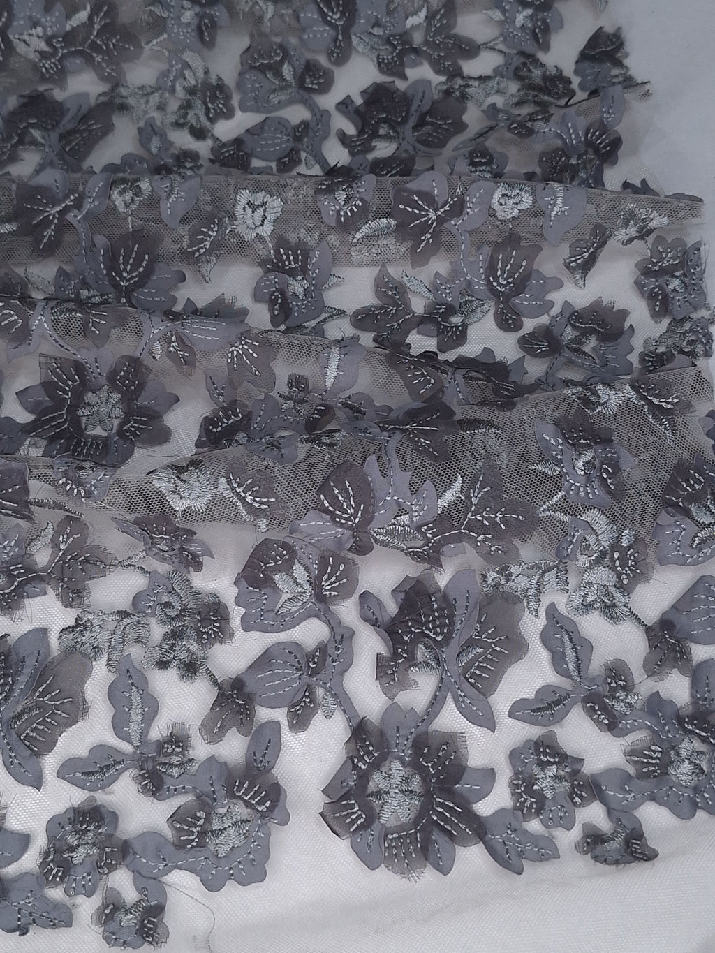 Tul bordado color gris A615, ideal para vestidos de noche de boda y de XV años
