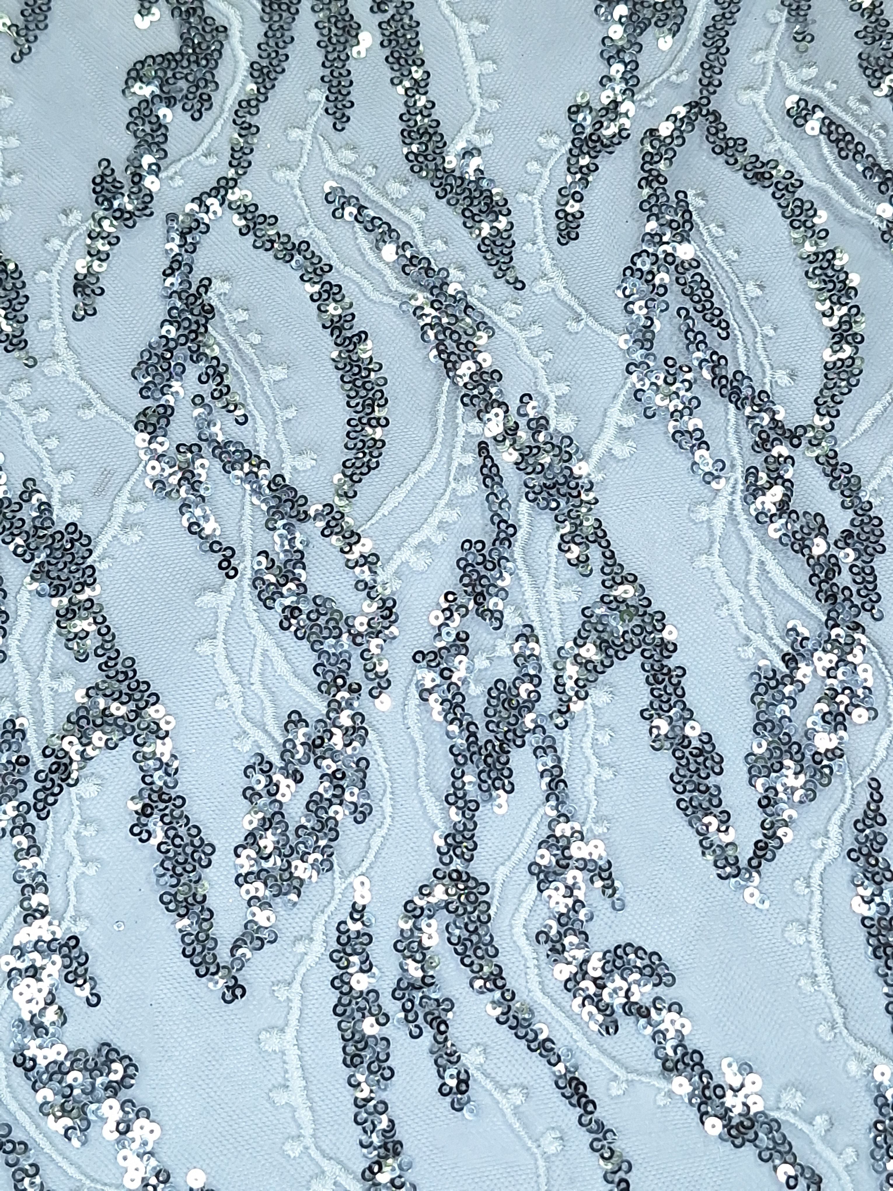 Tul bordado color blanco plata  A925, ideal para vestidos de noche de boda y de XV años