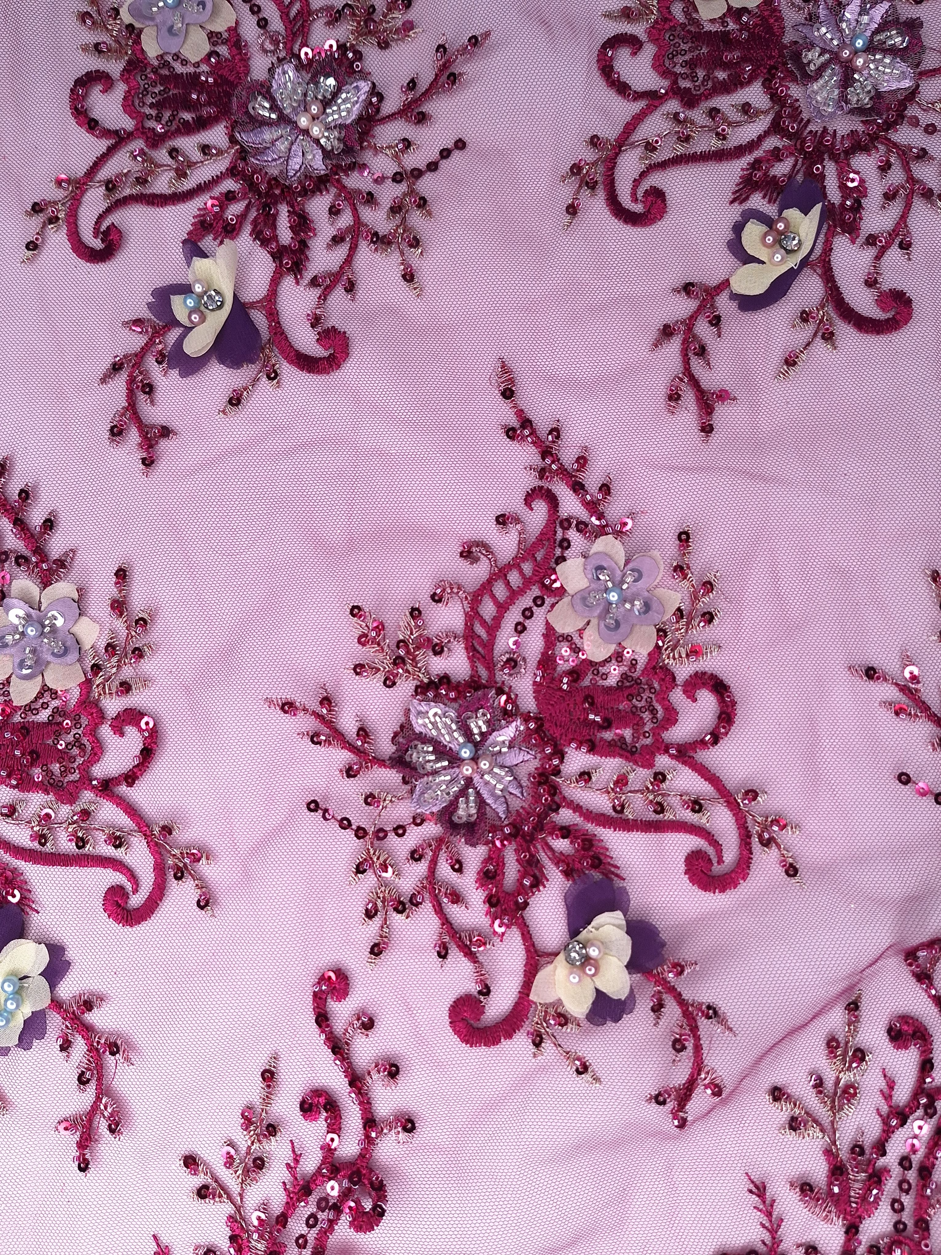 Tul bordado color rosa vino A974, para vestidos de noche de boda y de XV años