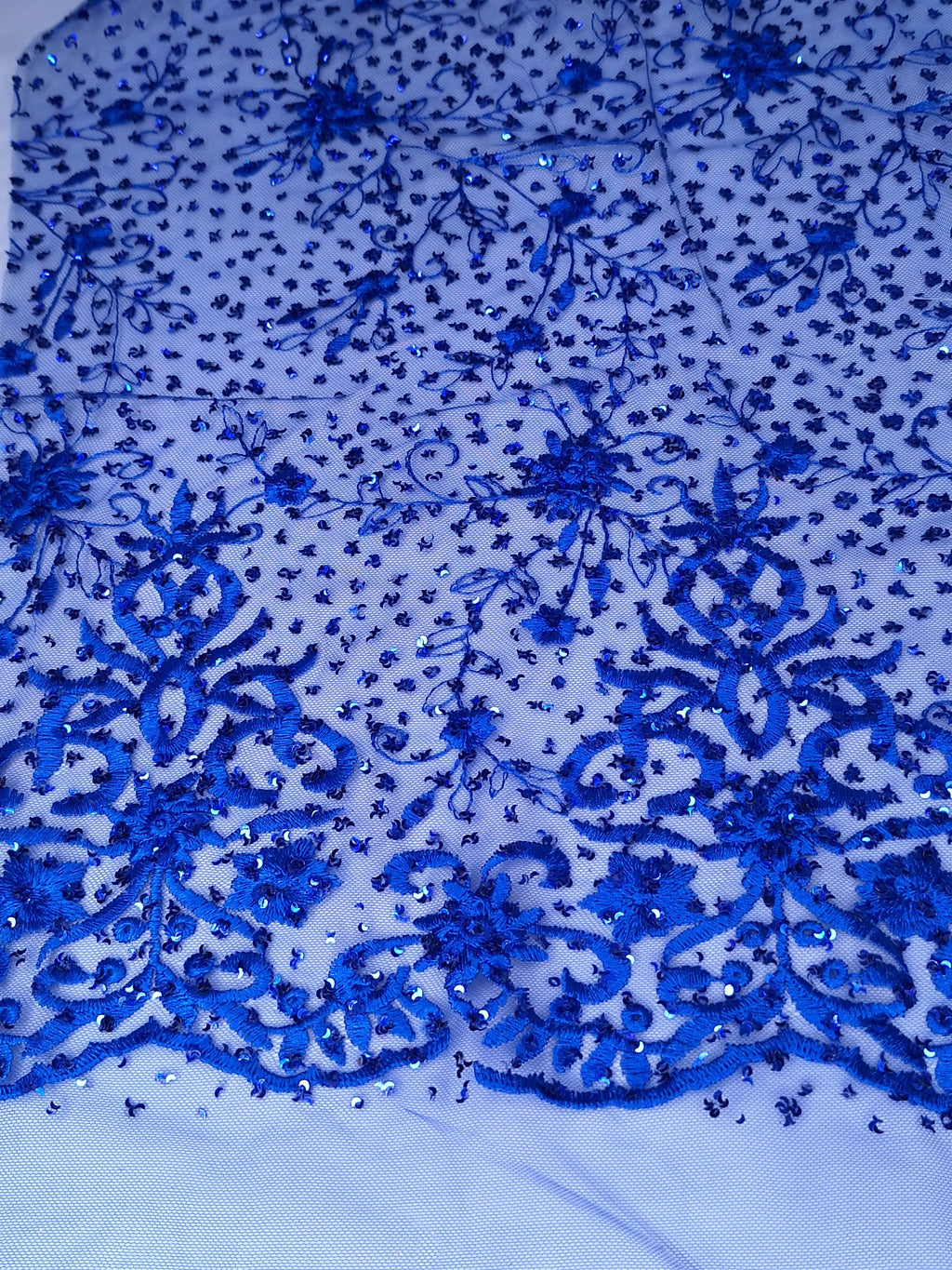 Tul bordado color azul rey H099, ideal para vestidos de noche de boda y de XV años