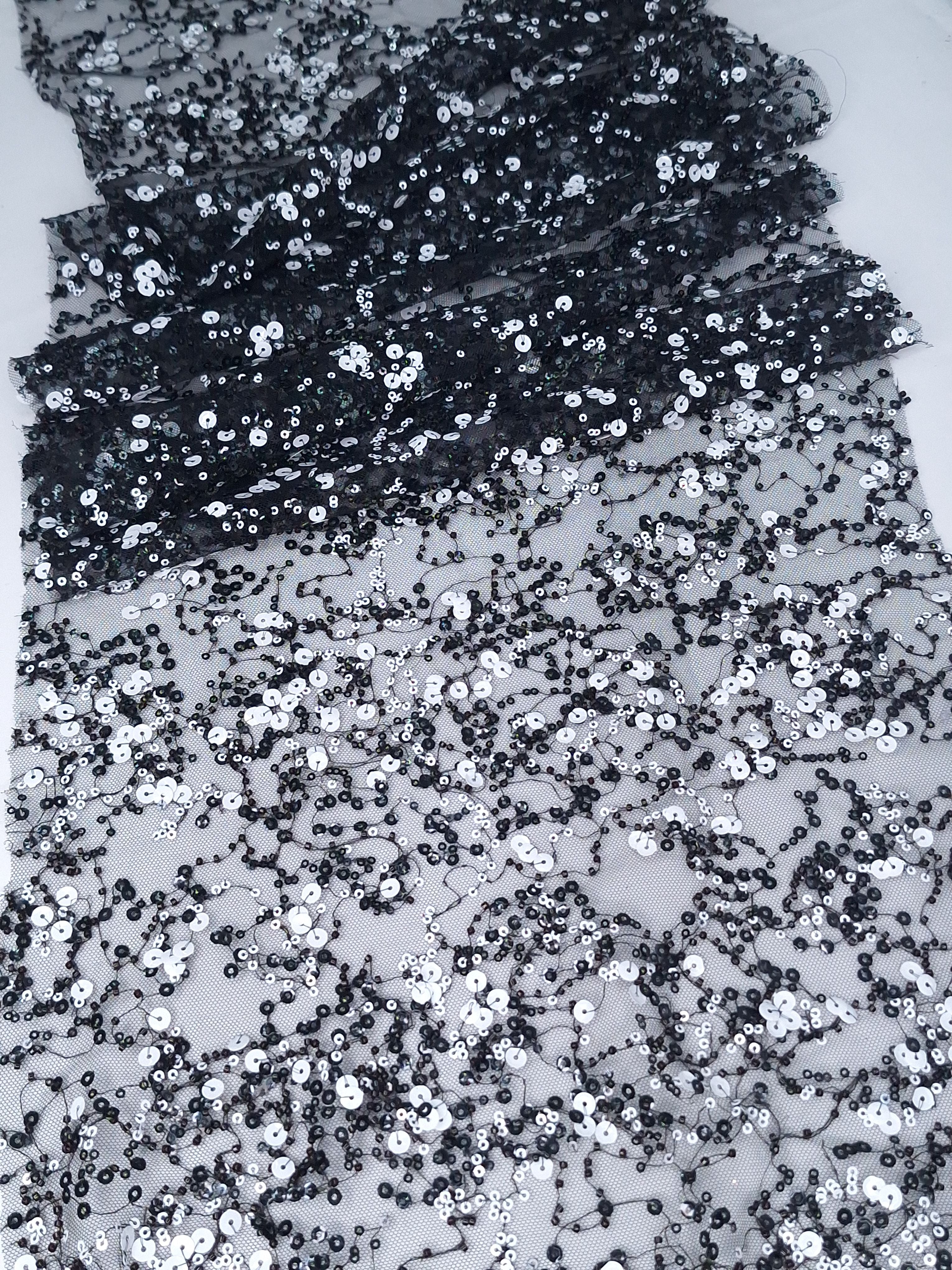 Tul bordado color Negro A665, ideal para vestidos de noche de boda y de XV años