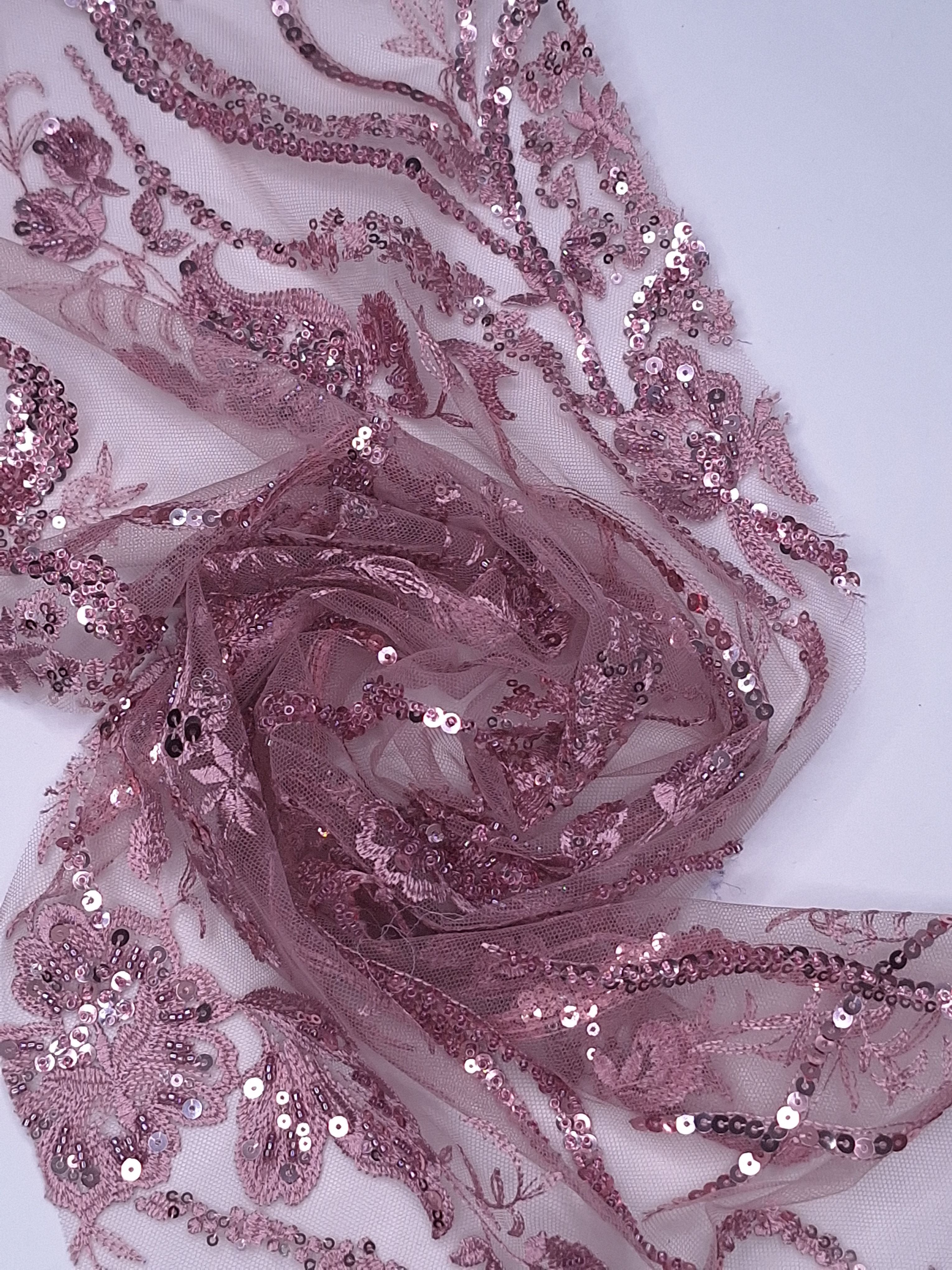 Tul bordado color palo de rosa A803, para vestidos de noche de boda y de XV años