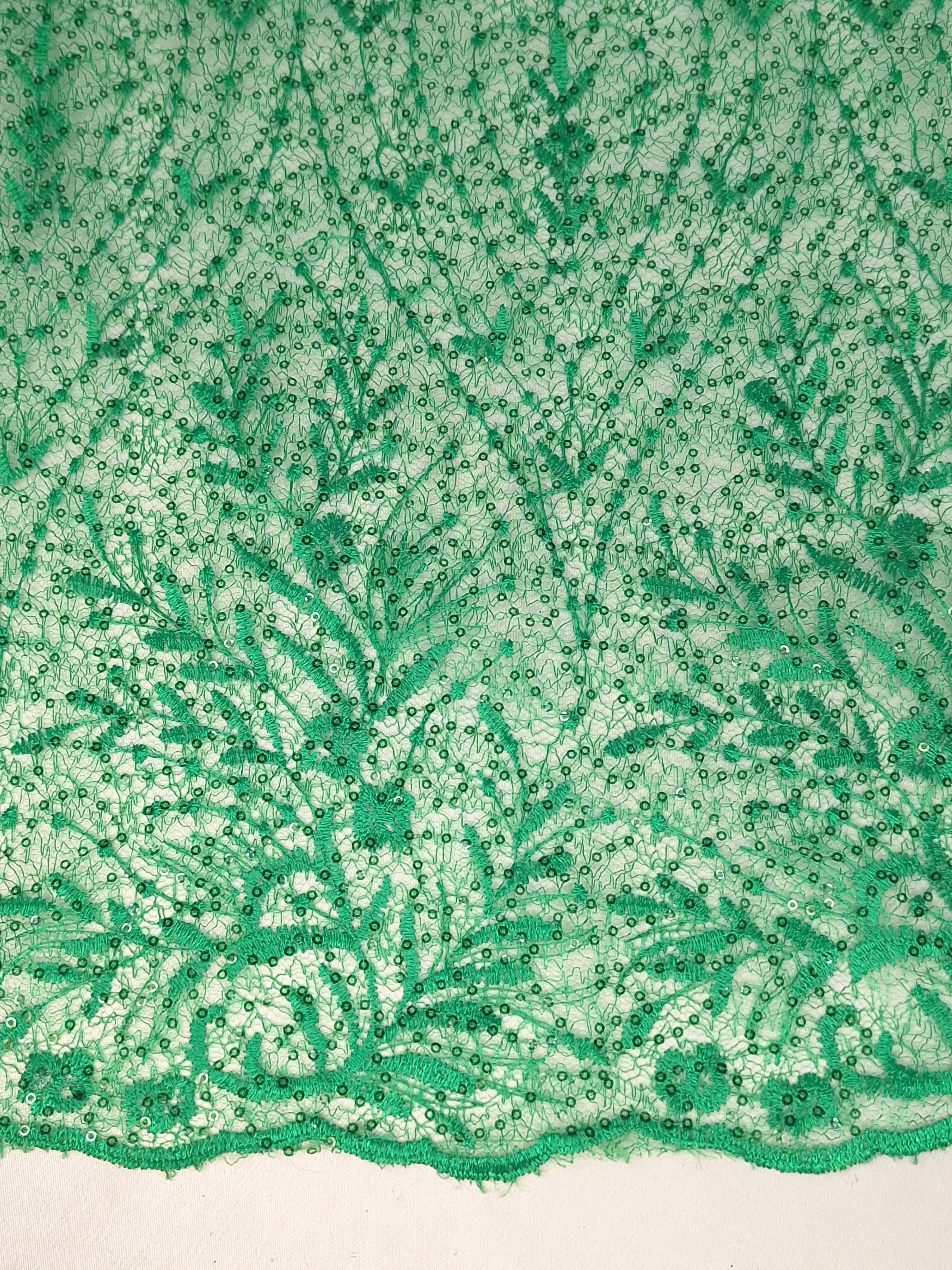 Tul bordado color esmeralda A845, ideal para vestidos de noche de boda y de XV años
