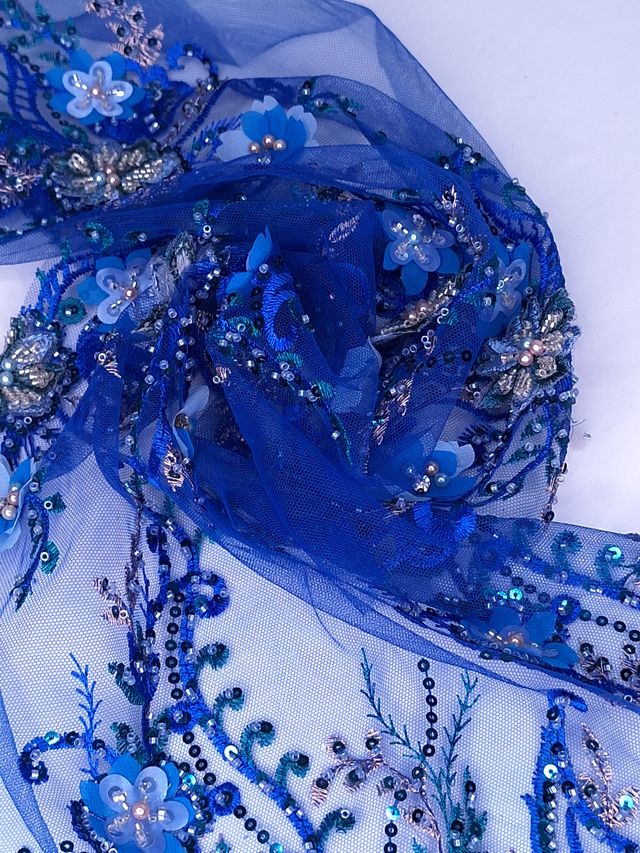 Tul bordado color Azul rey A974, ideal para vestidos de noche de boda y de XV años