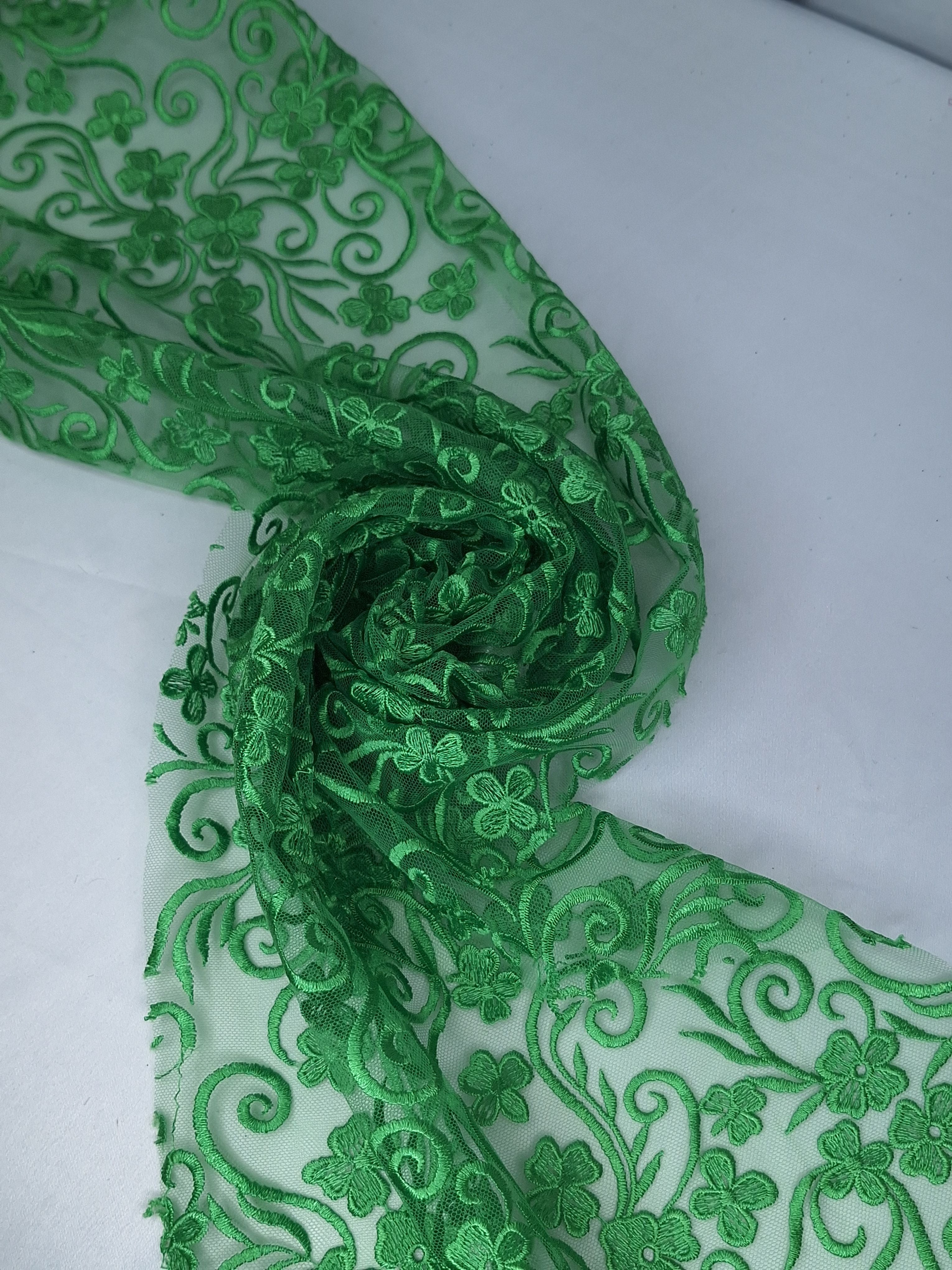 Tul bordado color esmeralda A795, ideal para vestidos de noche de boda y de XV años