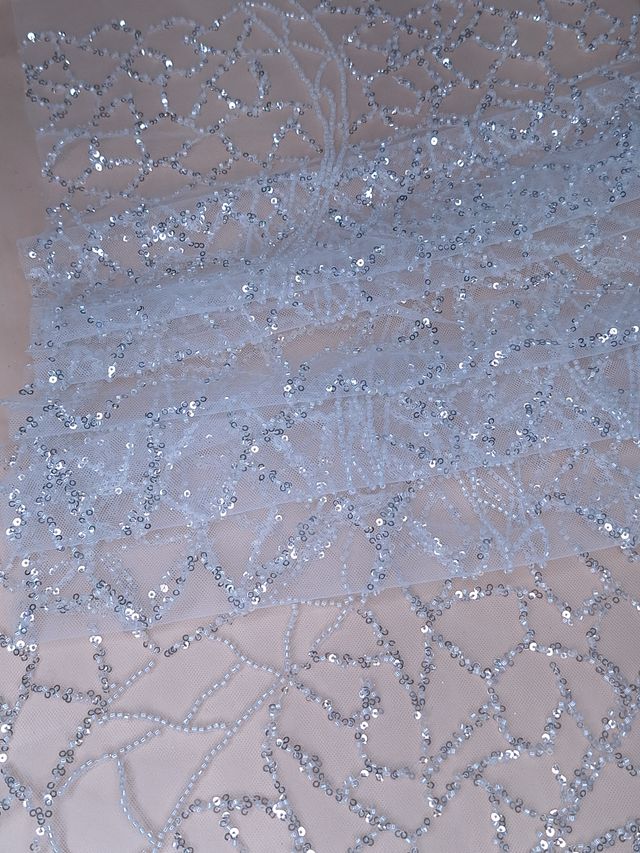 Tul bordado color blanco A943, ideal para vestidos de noche de boda y de XV años