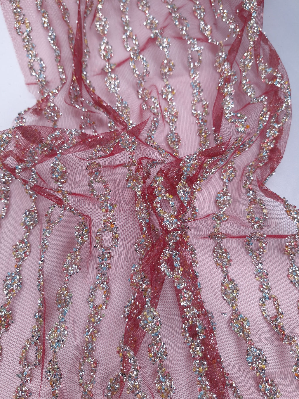 Tul bordado color rojo H146, ideal para vestidos de noche de boda y de XV años
