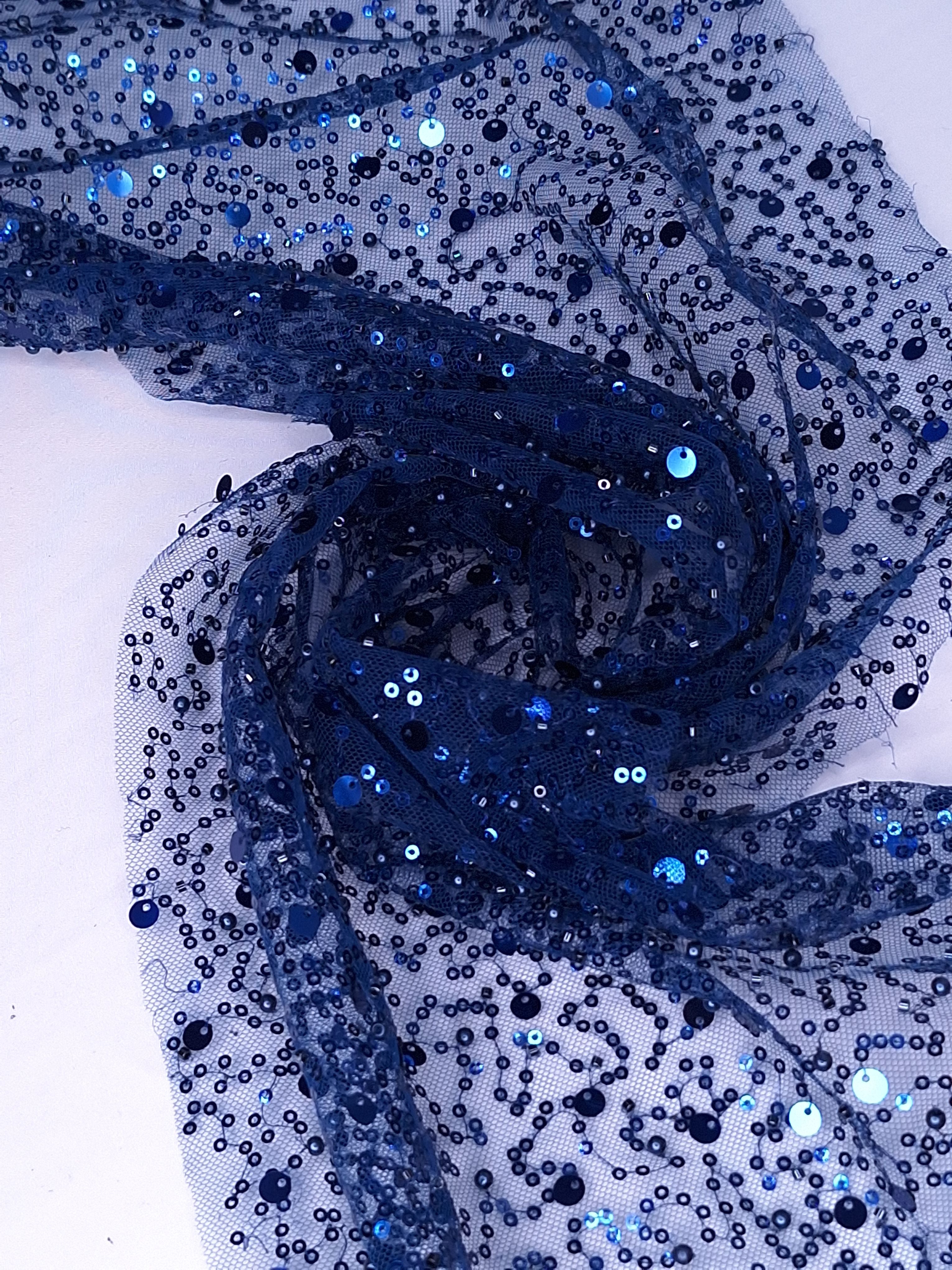 Tul bordado color azul marino H071, ideal para vestidos de noche de boda y de XV años