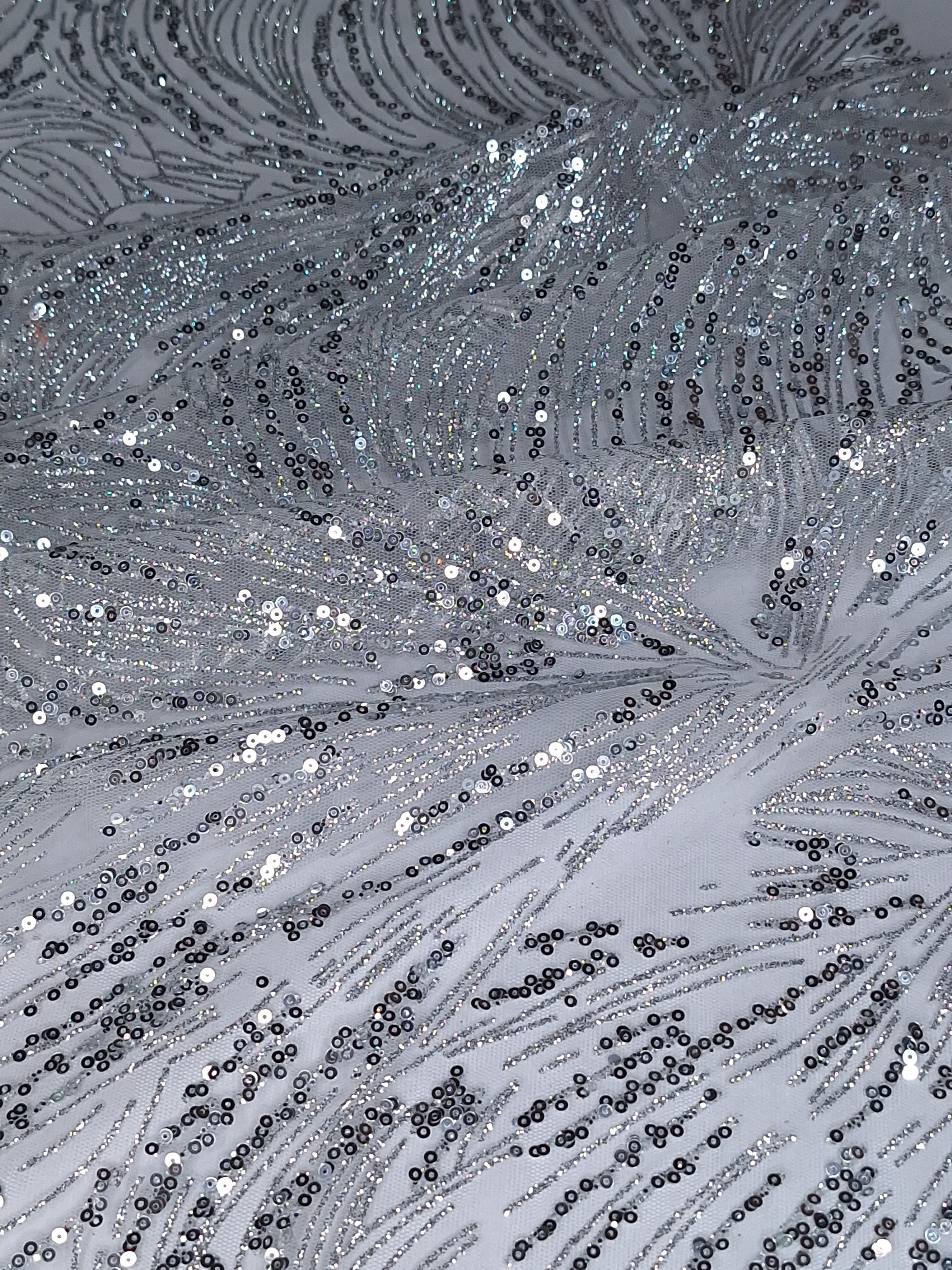 Tul bordado color plataH 035, ideal para vestidos de noche de boda y de XV años